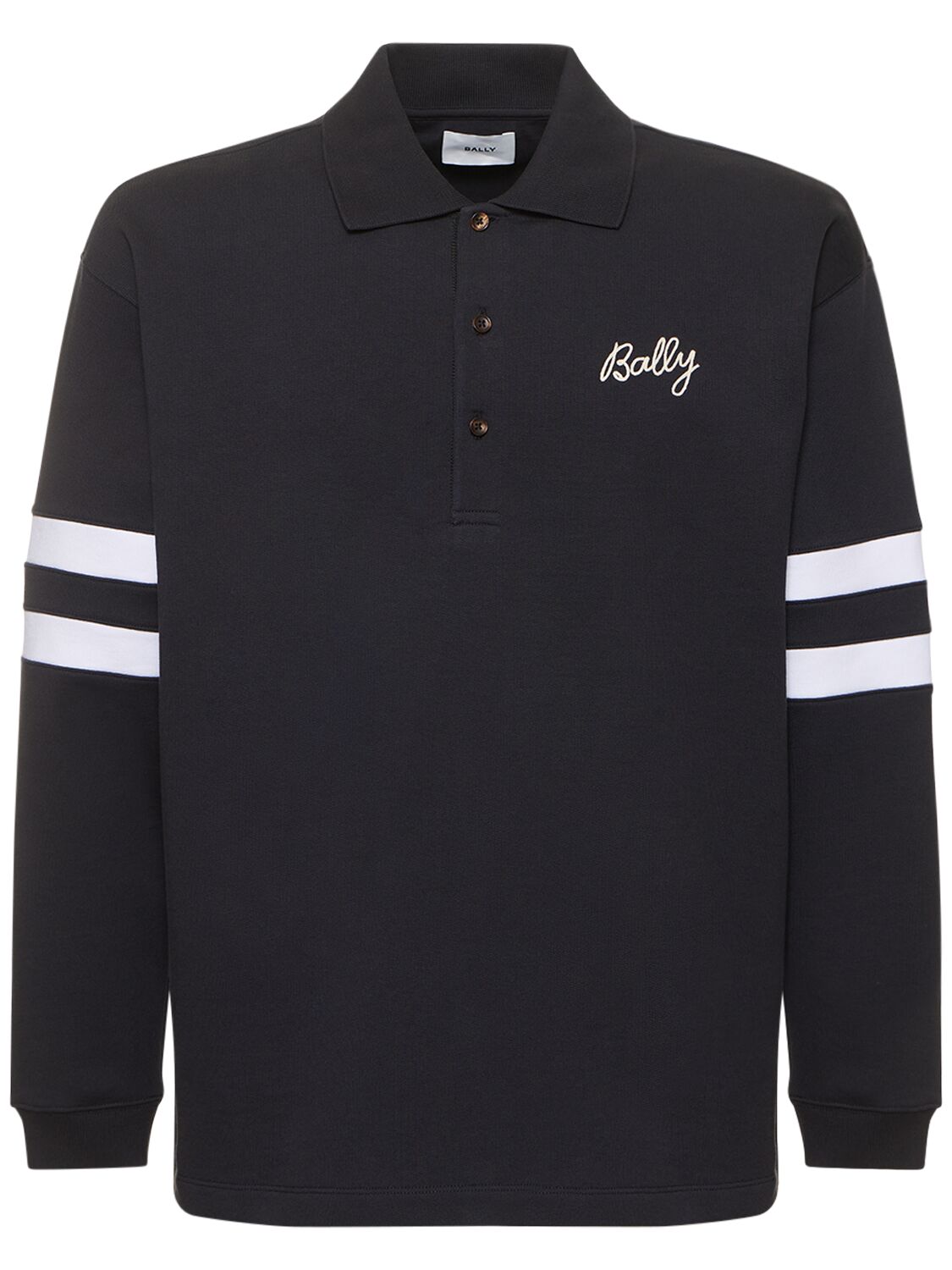 Bally Logo Cotton Long Sleeve Polo In Blue