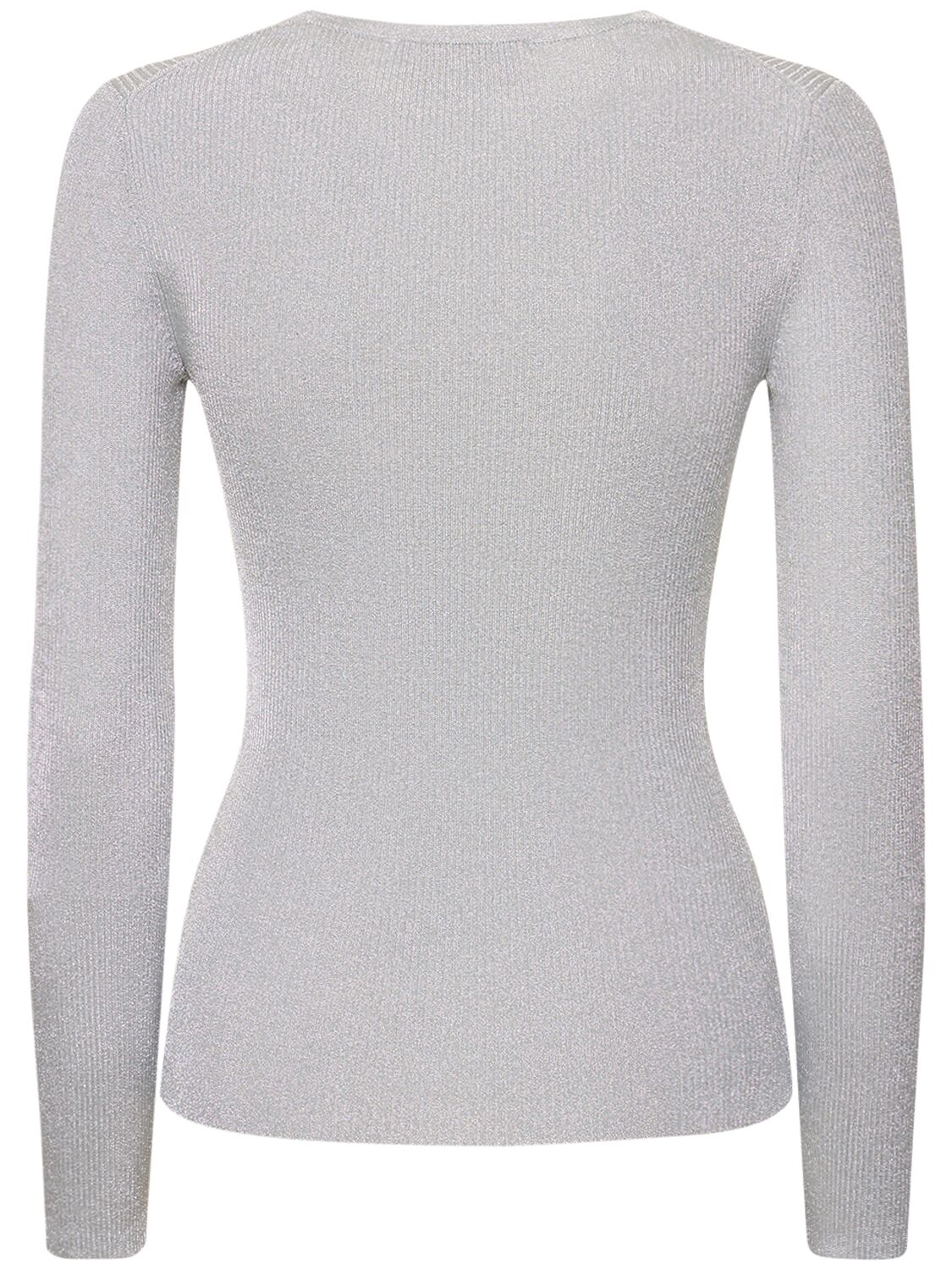 Shop Michael Kors "hutton Lurex Long Sleeve Top In Silver