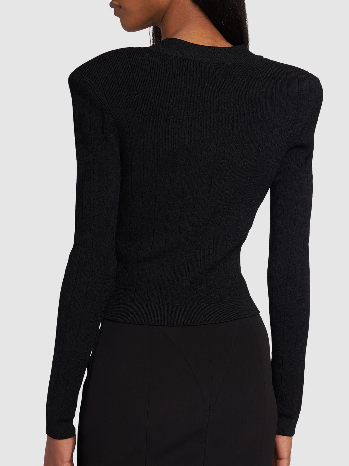 Shop Balmain Cropped Viscose Knit Cardigan In Black