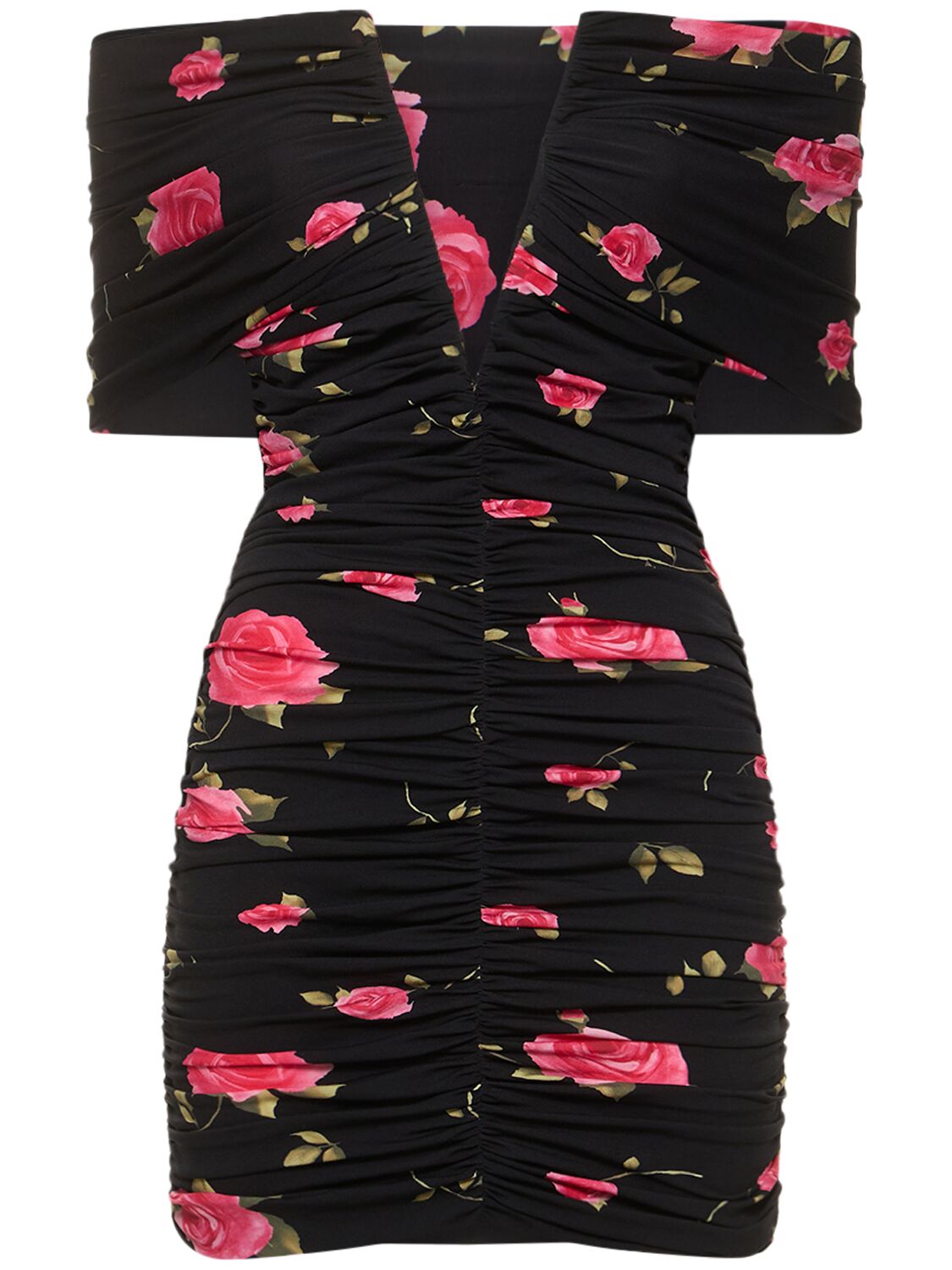 Image of Printed Jersey Off Shoulder Mini Dress