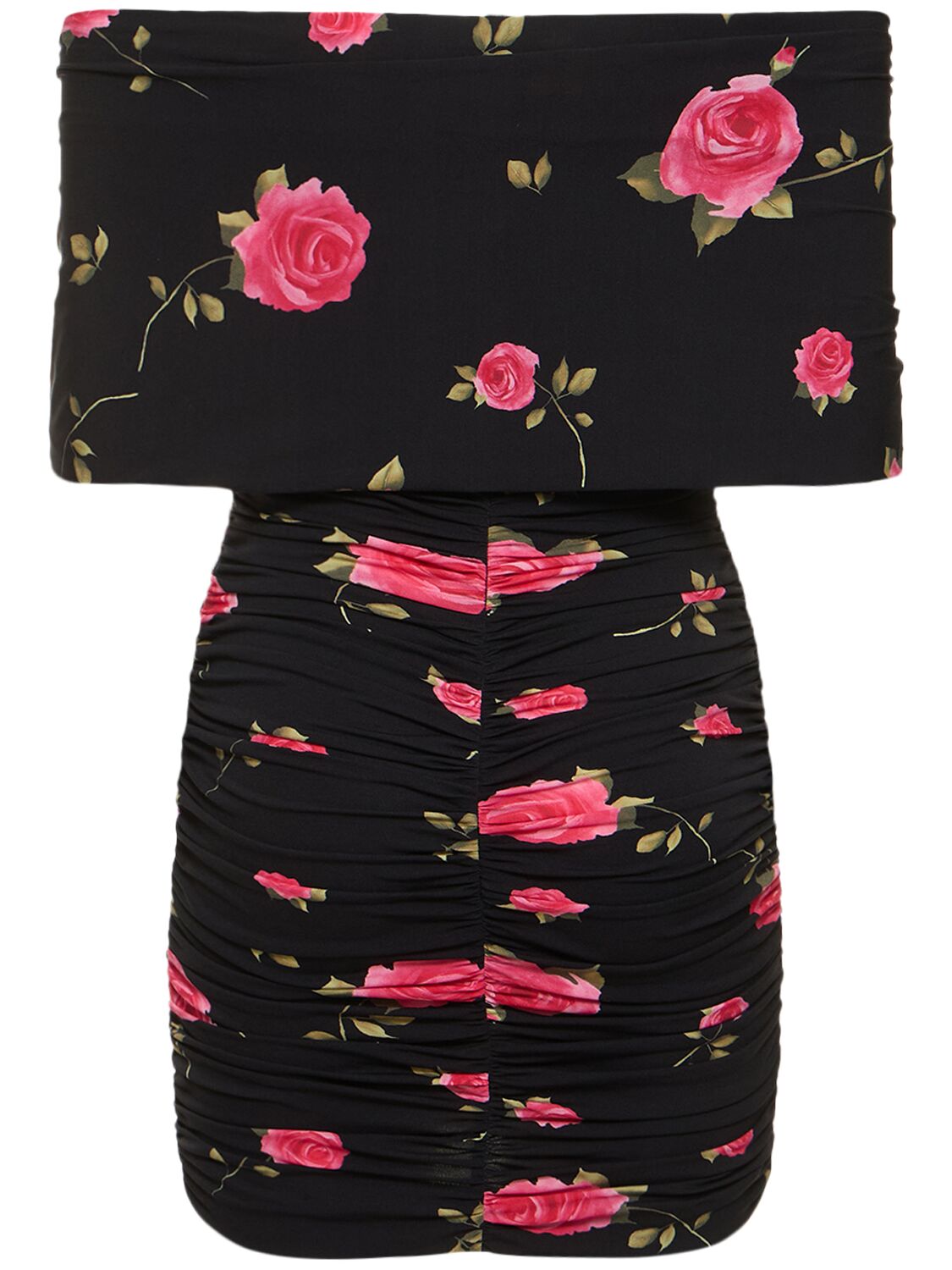 Shop Magda Butrym Printed Jersey Off Shoulder Mini Dress In Black,pink