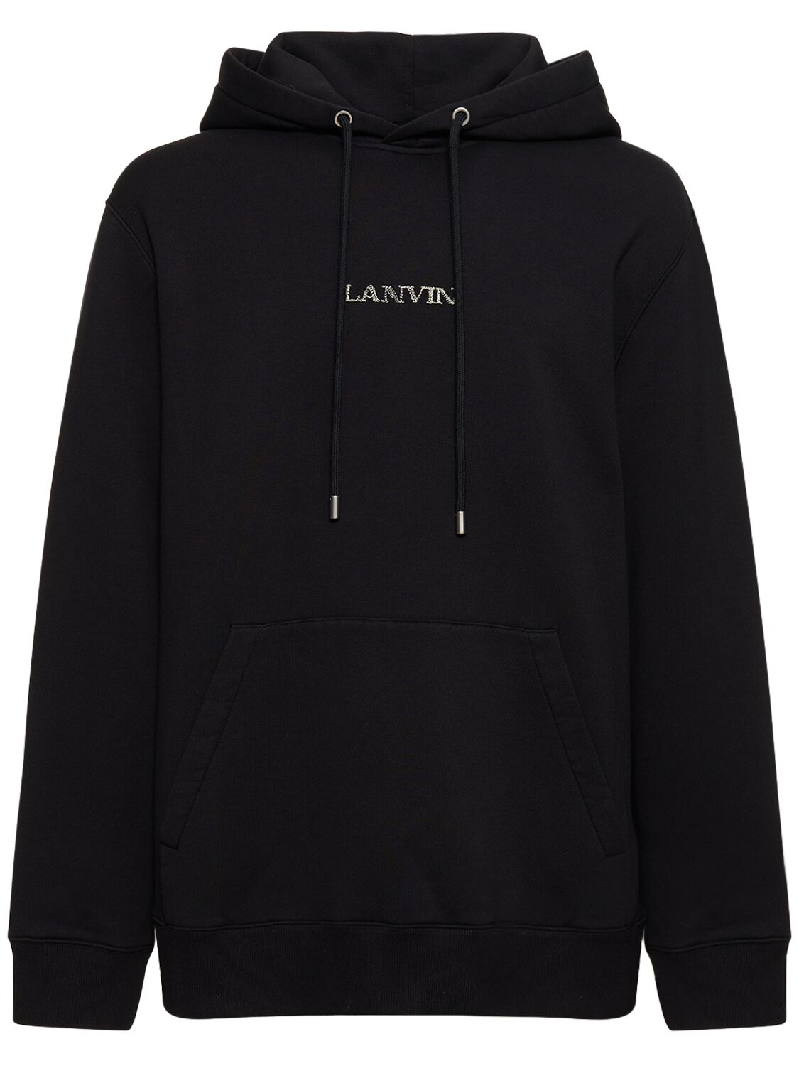 Lanvin Logo刺绣大廓型棉质连帽卫衣 In Black