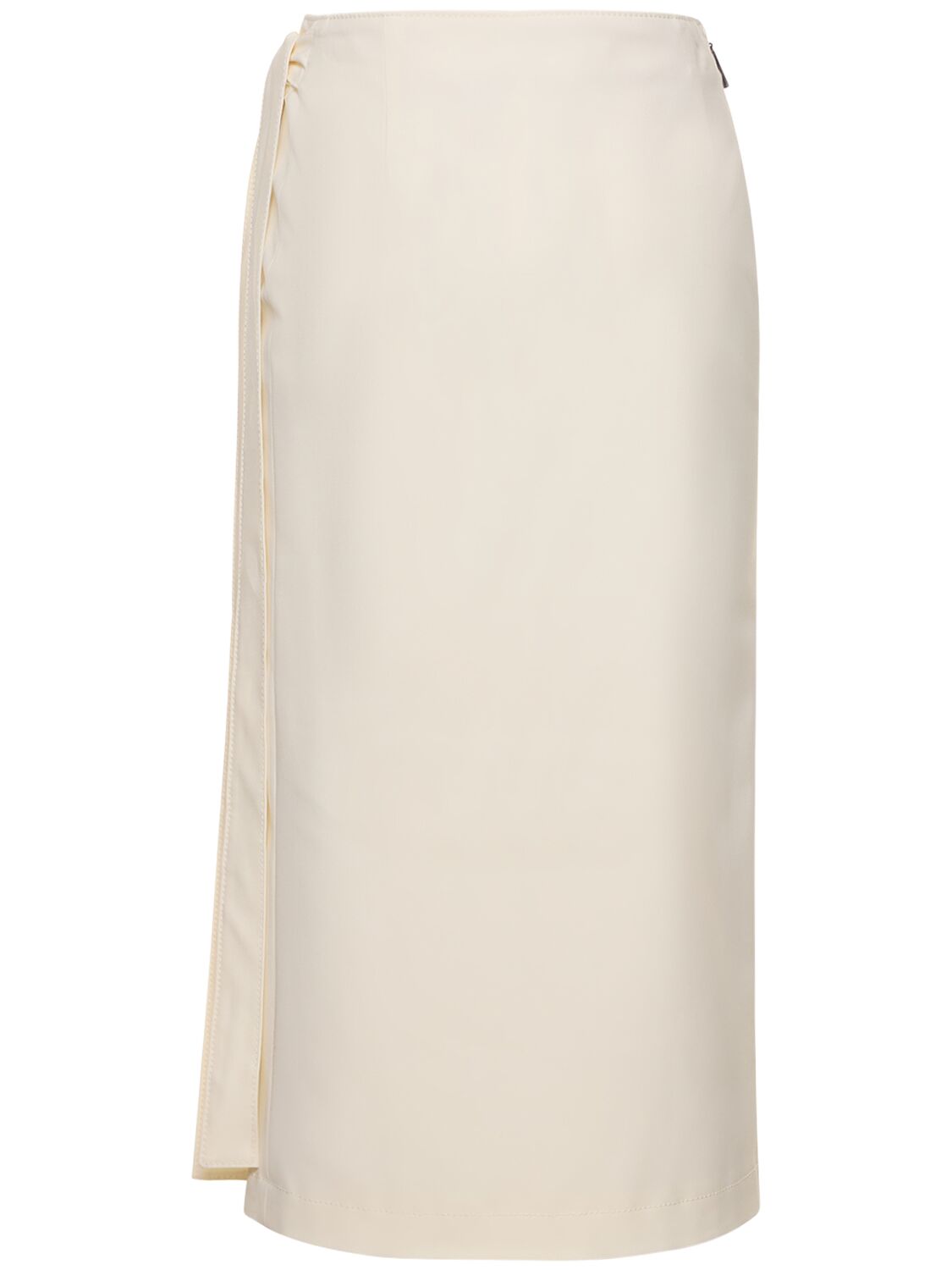 Shop Msgm Stretch Wool Wrap Midi Skirt In Off White
