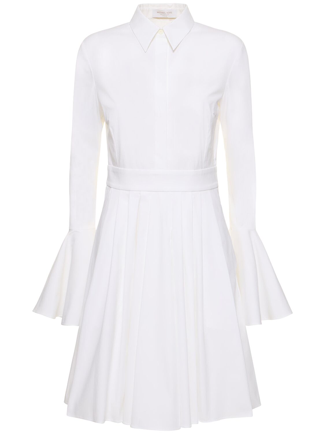 Michael Kors Bell Sleeve Stretch Cotton Shirt Dress In White