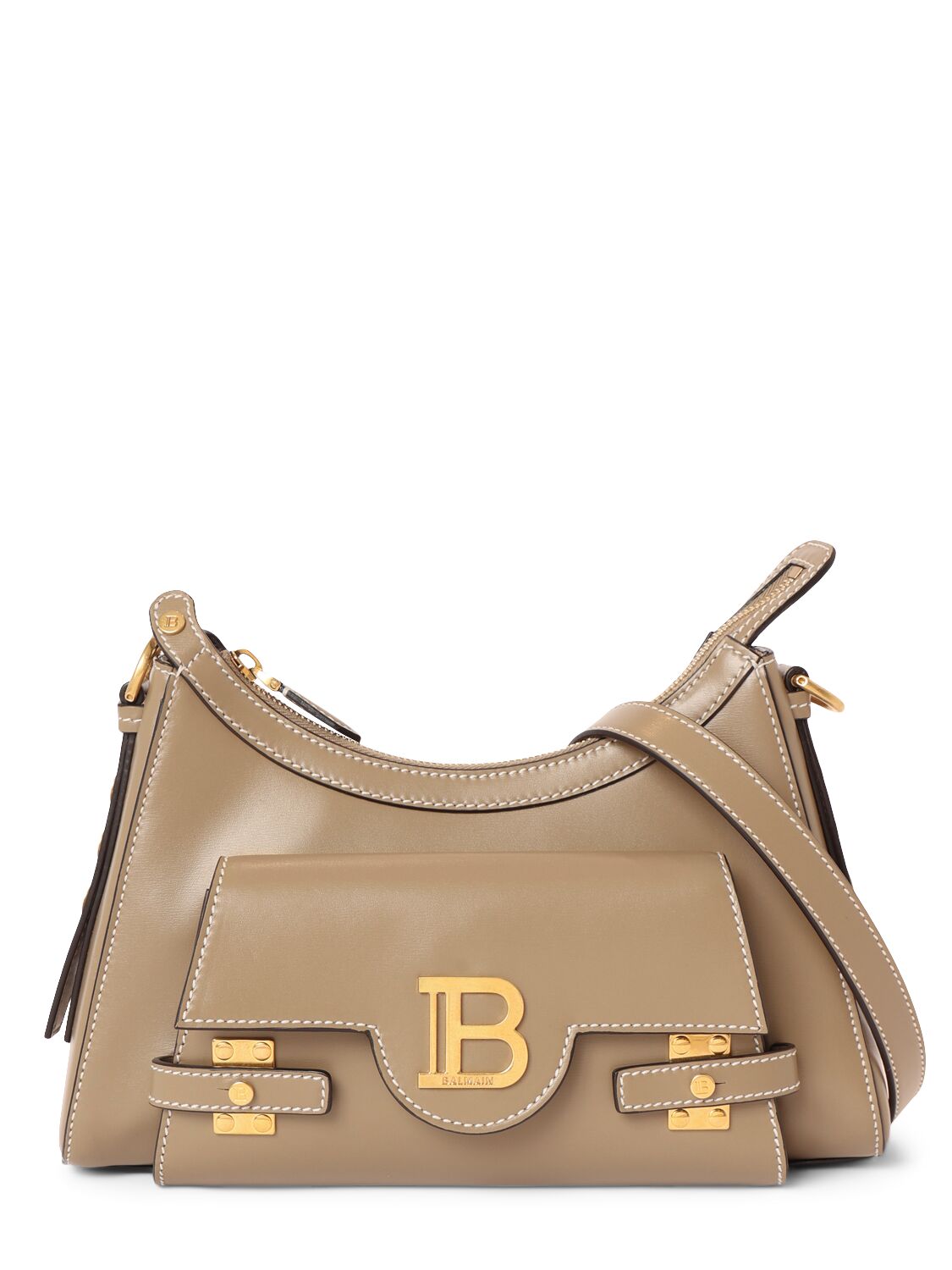 Balmain B-buzz Hobo Leather Bag In Taupe