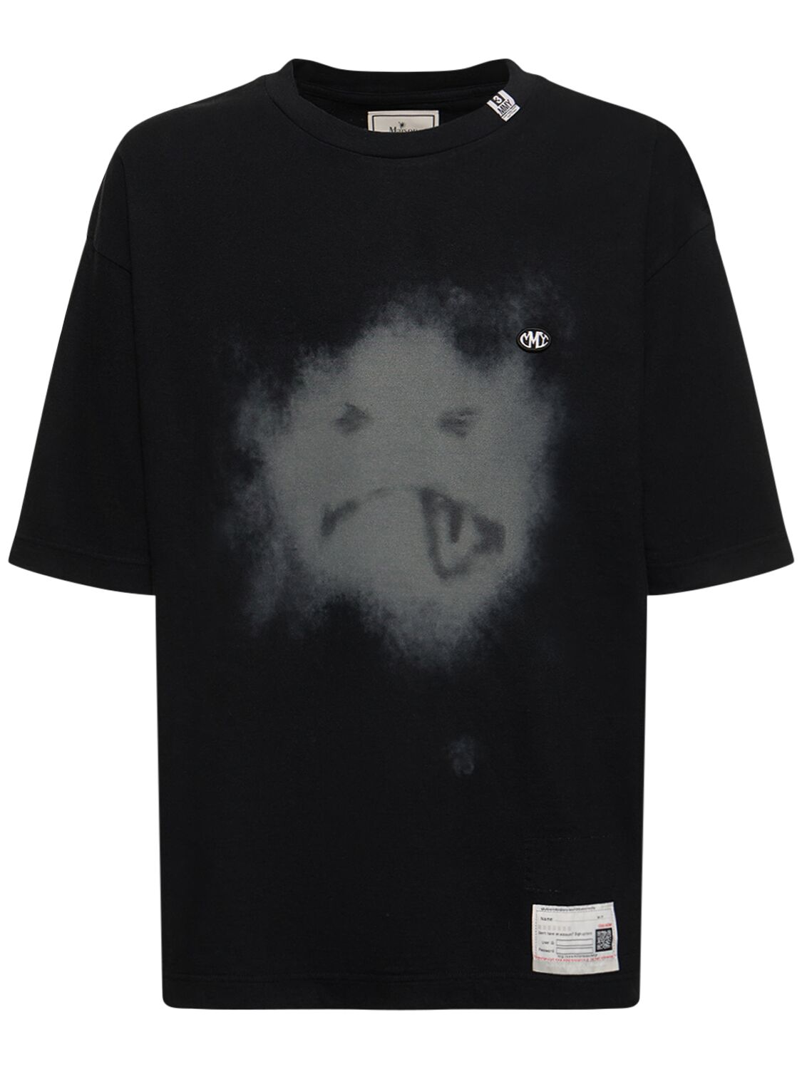 Shop Miharayasuhiro Smiley Face Printed Cotton T-shirt In Black