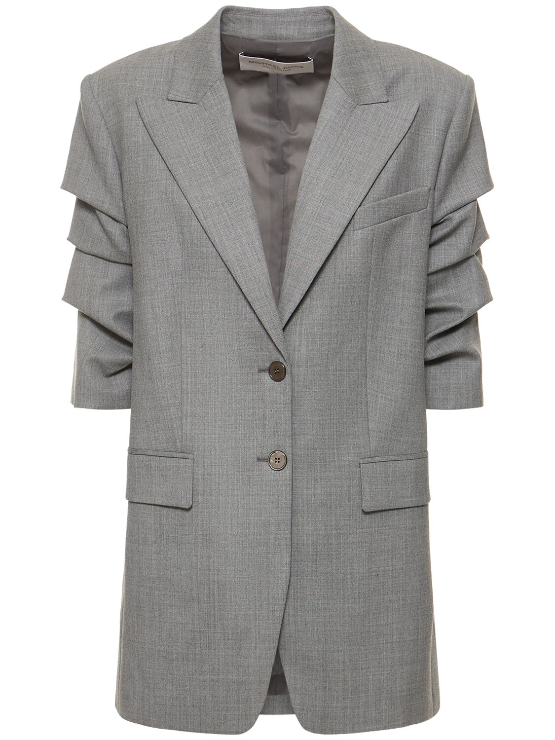 Michael Kors Single Breasted Gathered Wool Jacket In Grey