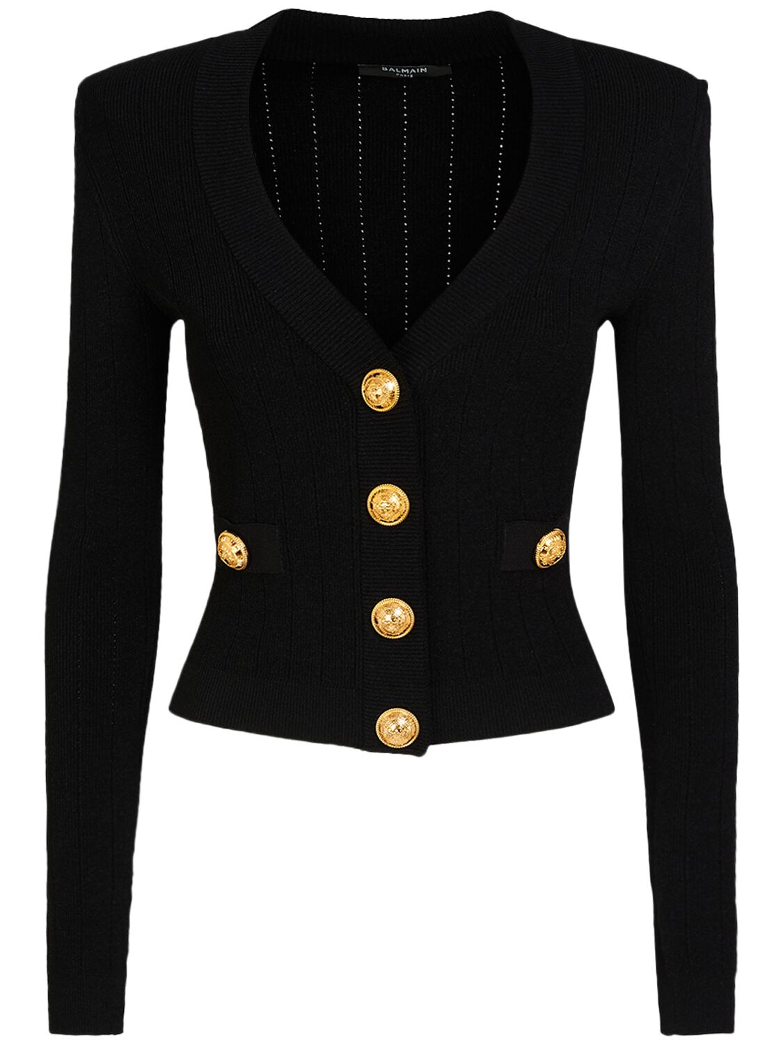 Shop Balmain Cropped Viscose Knit Cardigan In Black