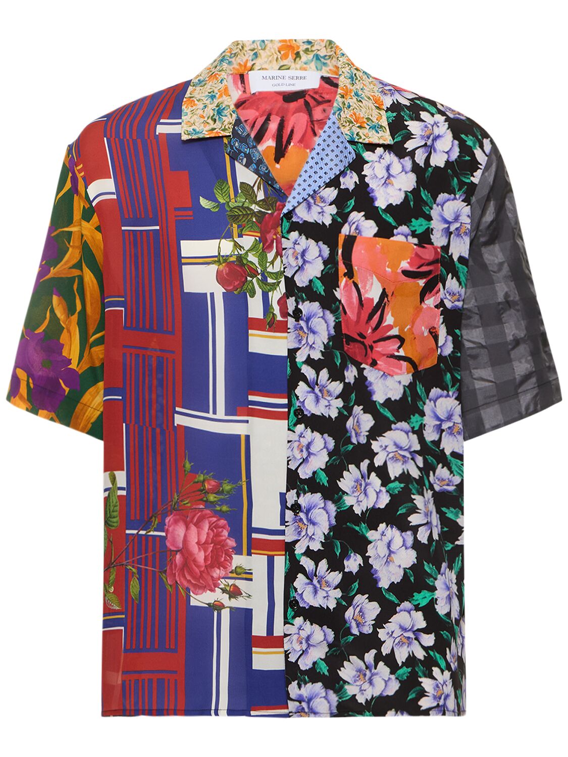 Marine Serre One-of-a-kind Regenerated Silk S/s Shirt In Multicolor