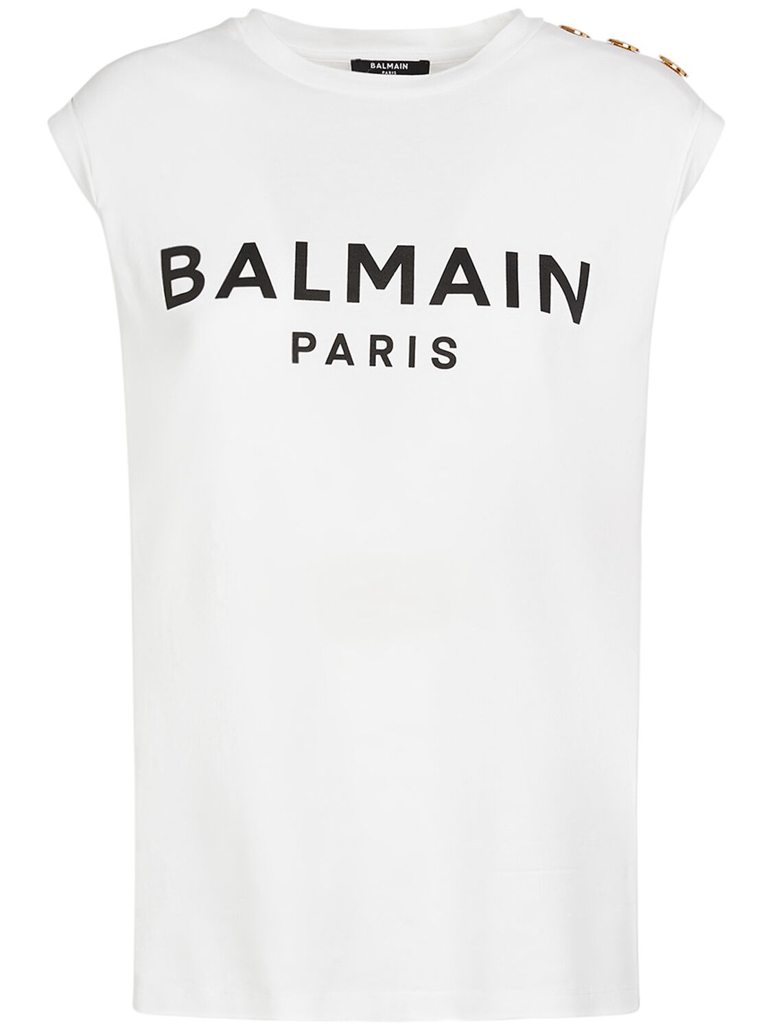 Balmain Logo Print Cotton T-shirt W/buttons In White,black