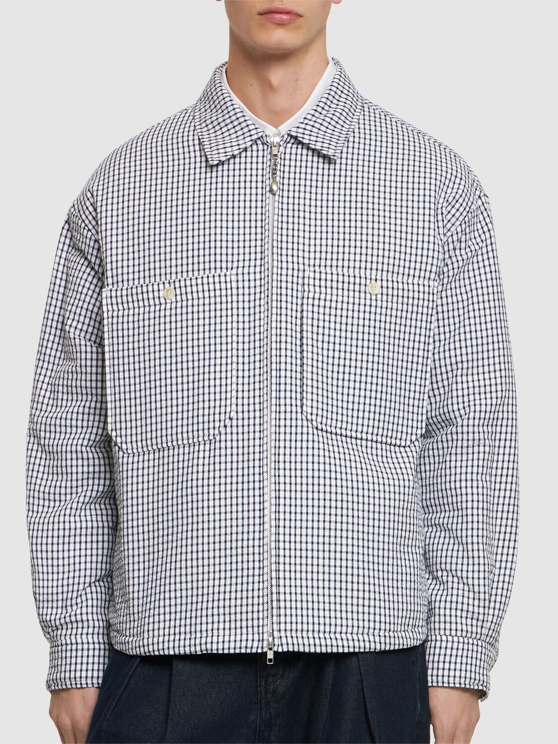 Shop After Pray Oversize Padded Check Jacket In White