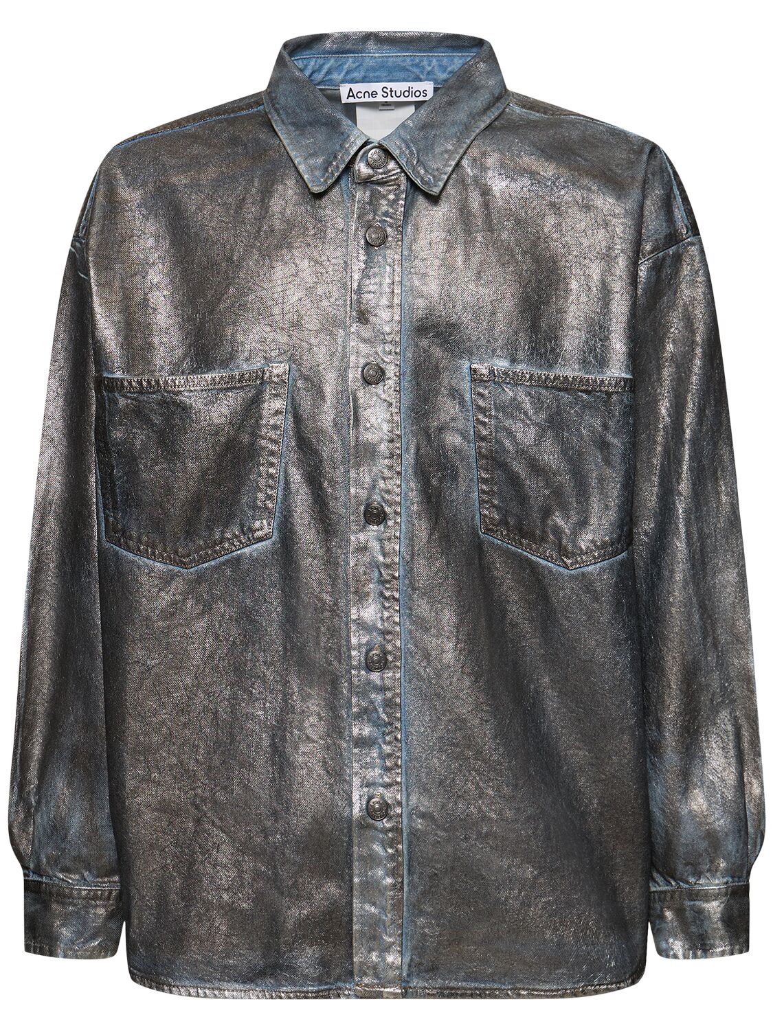 Acne Studios Santo Lunar Coated Cotton Shirt In Silver,blue