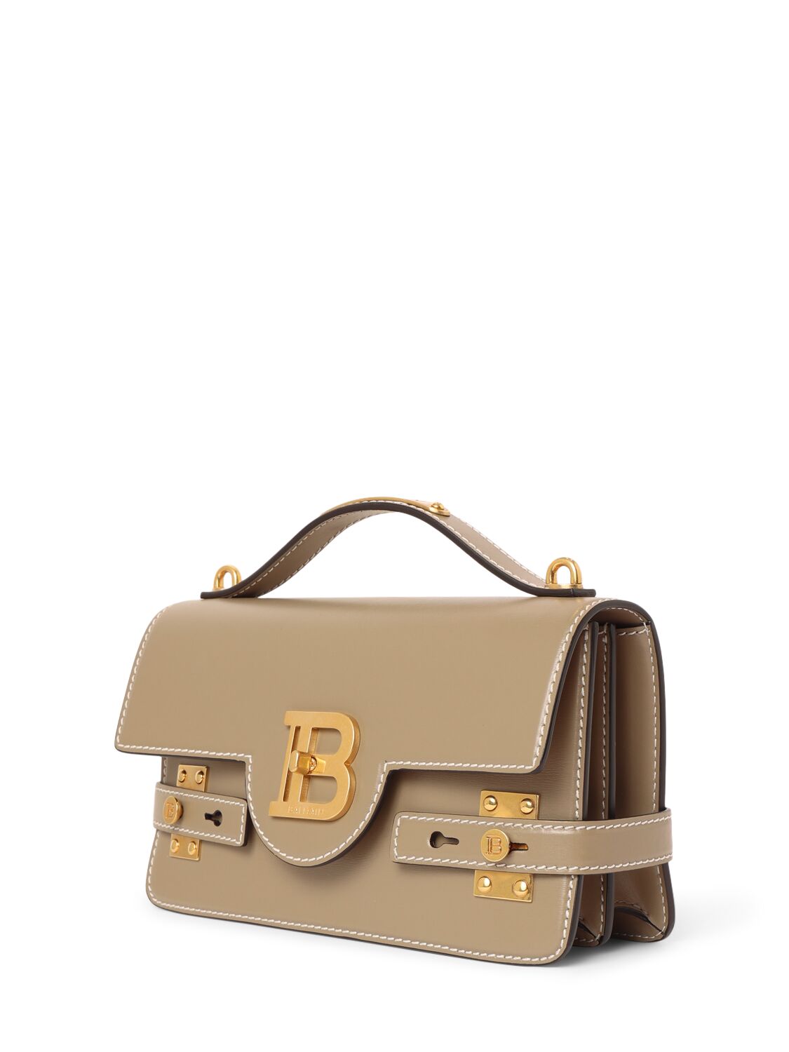 Shop Balmain B-buzz 24 Leather Shoulder Bag In Taupe