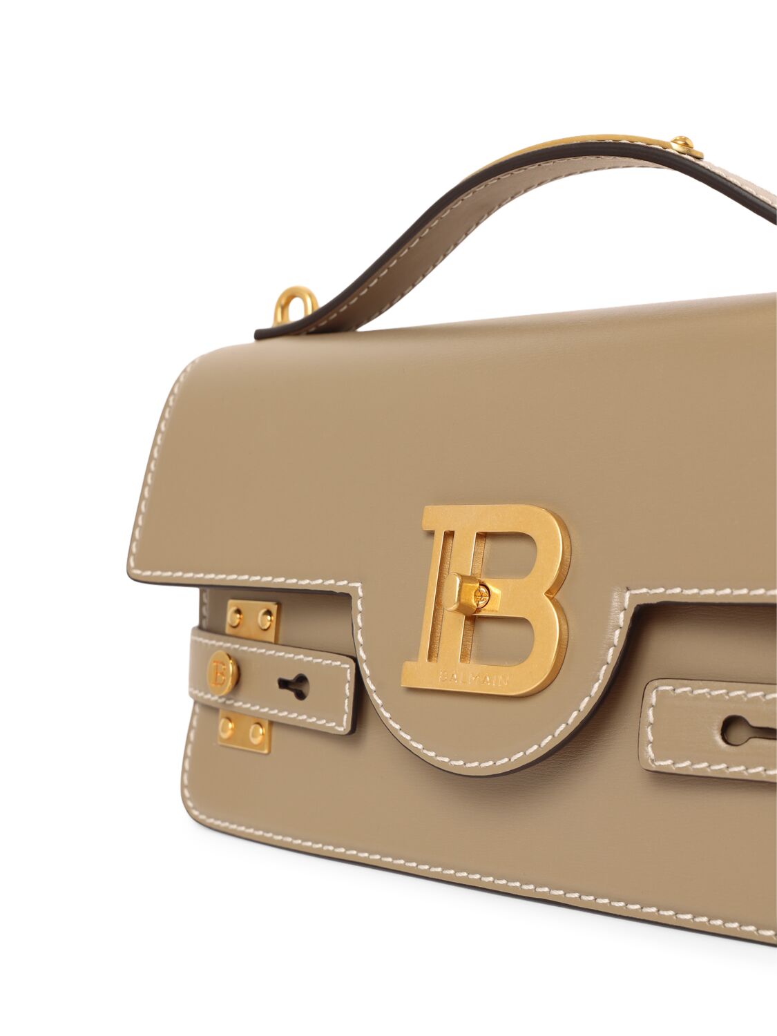 Shop Balmain B-buzz 24 Leather Shoulder Bag In Taupe