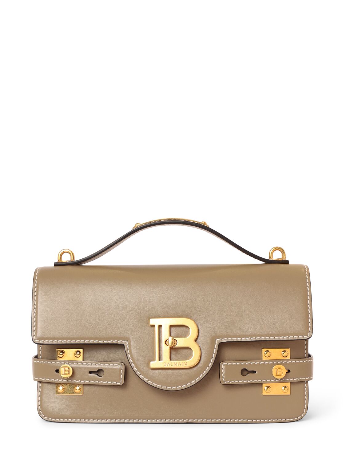 Balmain B-buzz 24 Leather Shoulder Bag In Taupe