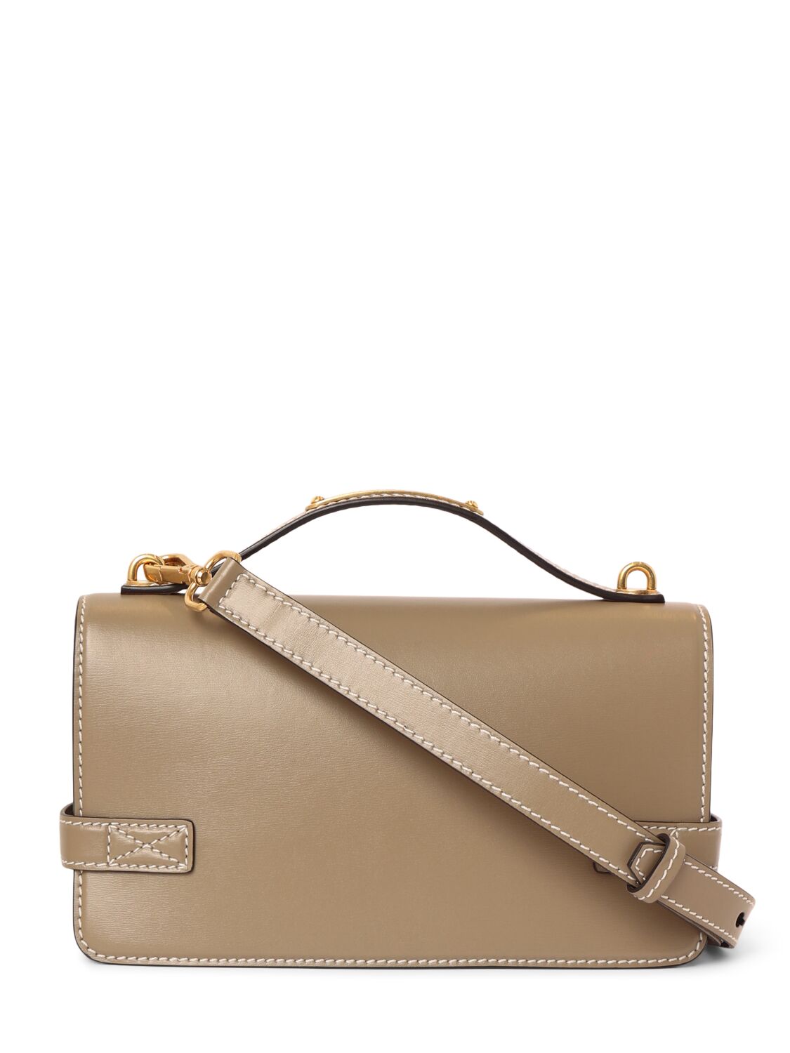 Shop Balmain B-buzz 24 Leather Shoulder Bag In Taupe