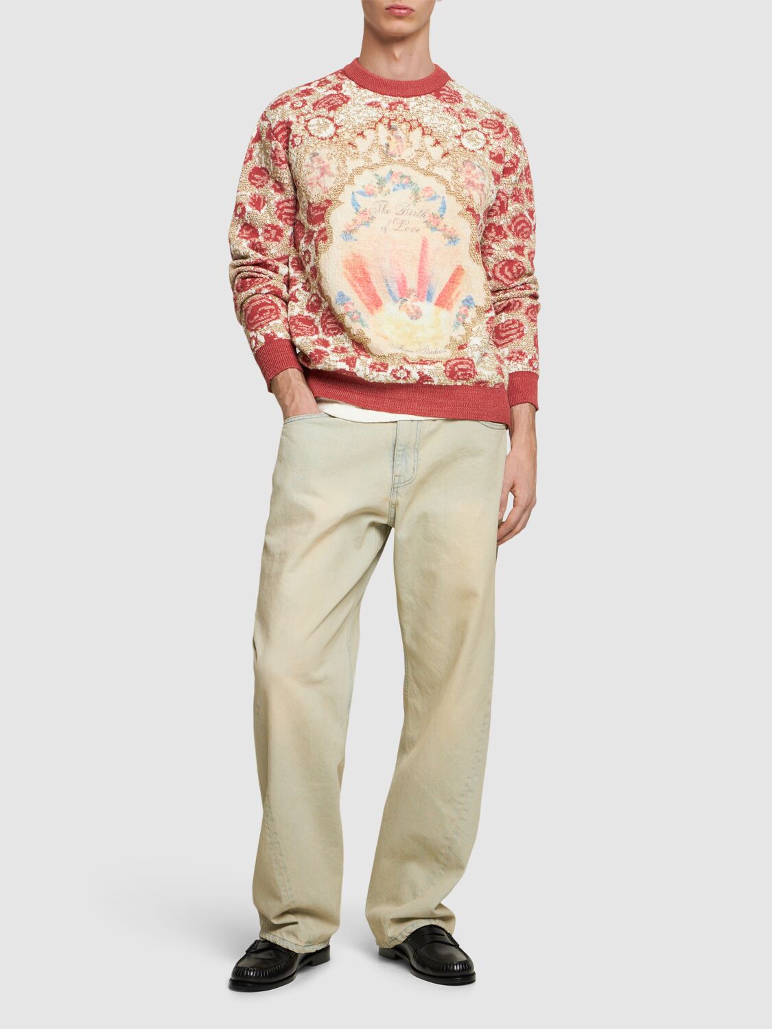 Shop Acne Studios Klace Cotton Blend Crewneck Sweater In Pink,gold