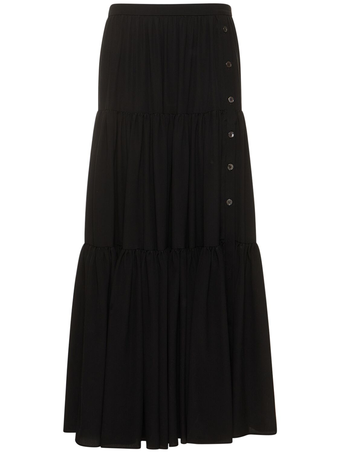 Shop Michael Kors Pleated Silk Crepe De Chine Skirt In Black