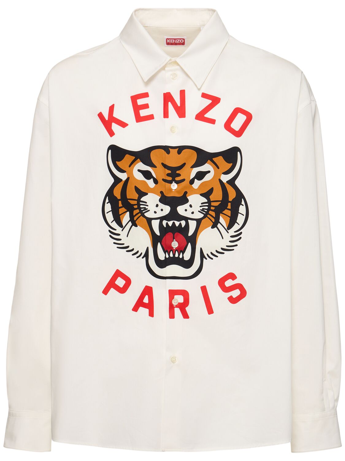 Shop Kenzo Tiger Print Cotton Poplin Shirt In White