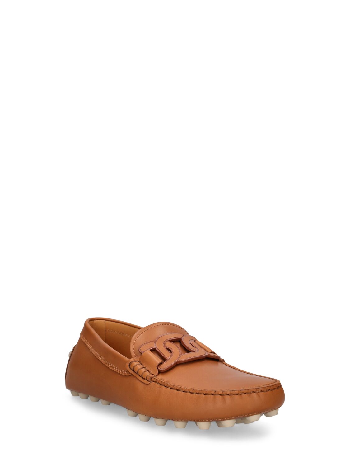 Shop Tod's 10mm Gommino Macro Leather Loafers In Tan