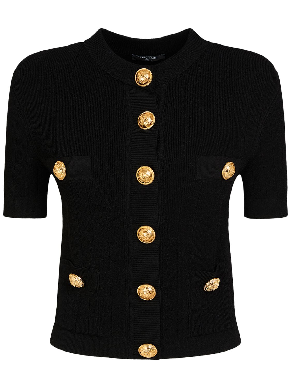 Shop Balmain Short Sleeve Viscose Knit Cardigan In Black