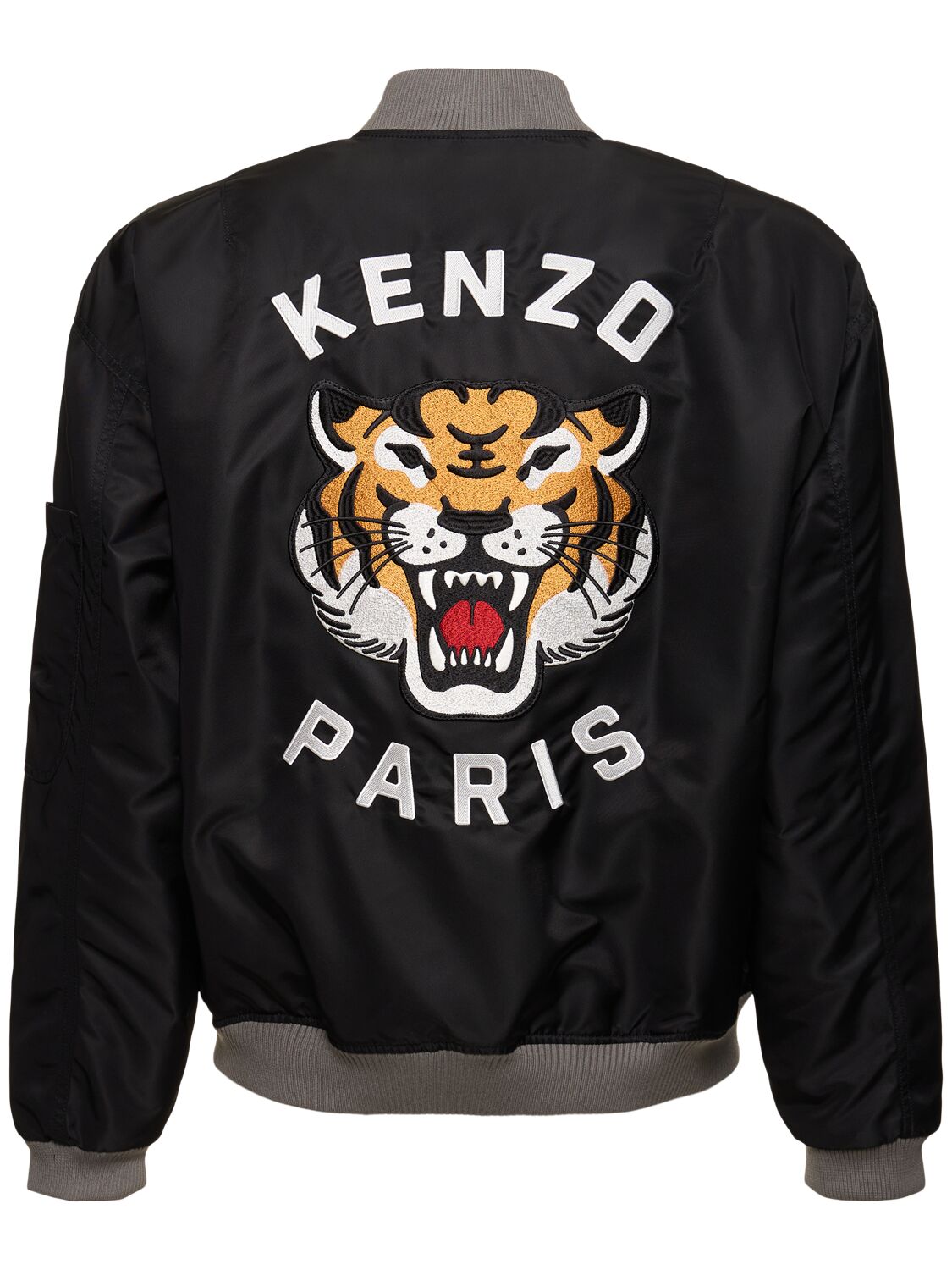 Shop Kenzo Tiger Print Nylon Bomber Jacket In Black