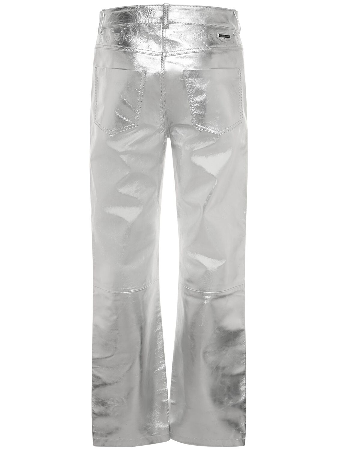 Shop Marine Serre Embossed Leather Wide Pants In Silver