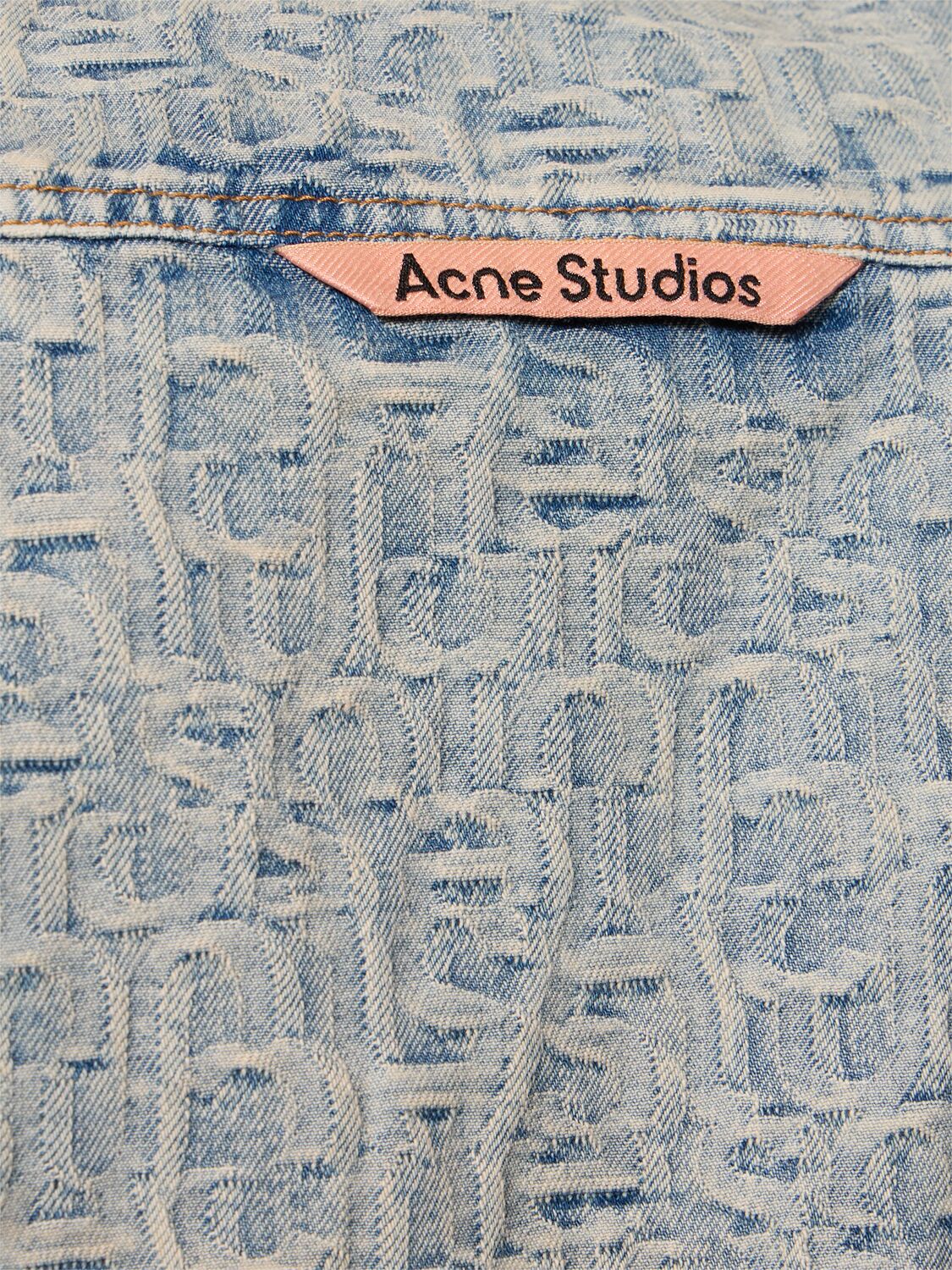 Shop Acne Studios Setar Monogram Cotton Denim Shirt In Blue,beige