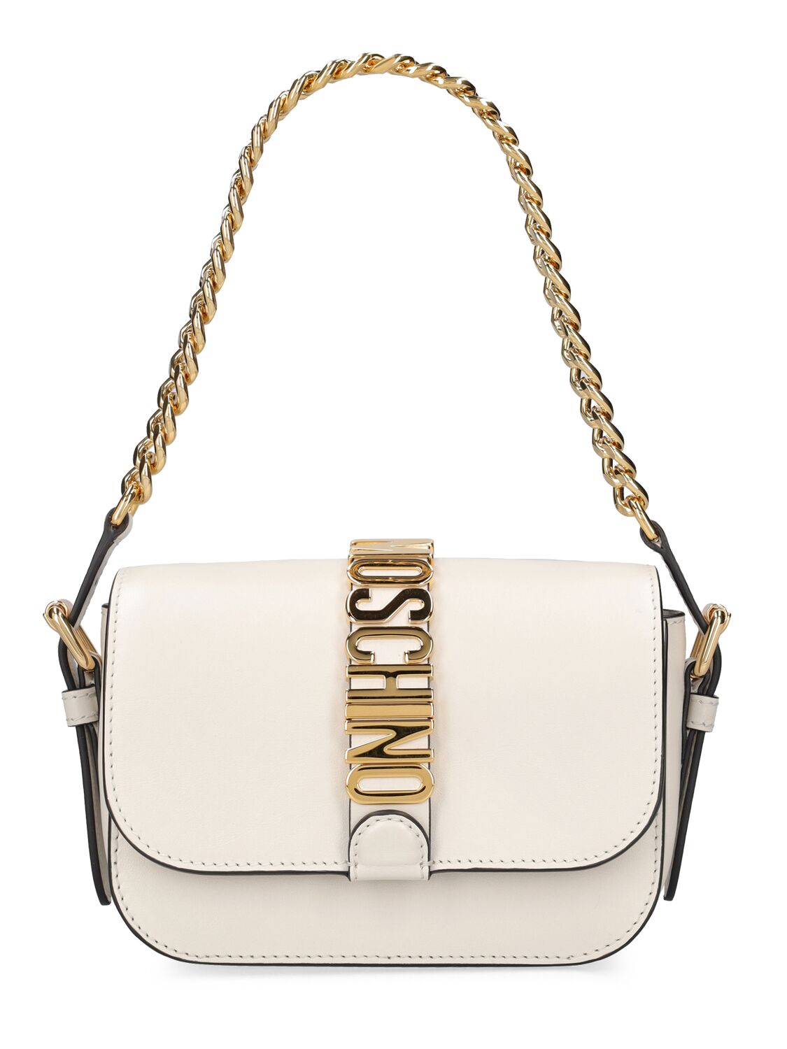 Moschino Logo Leather Shoulder Bag In White