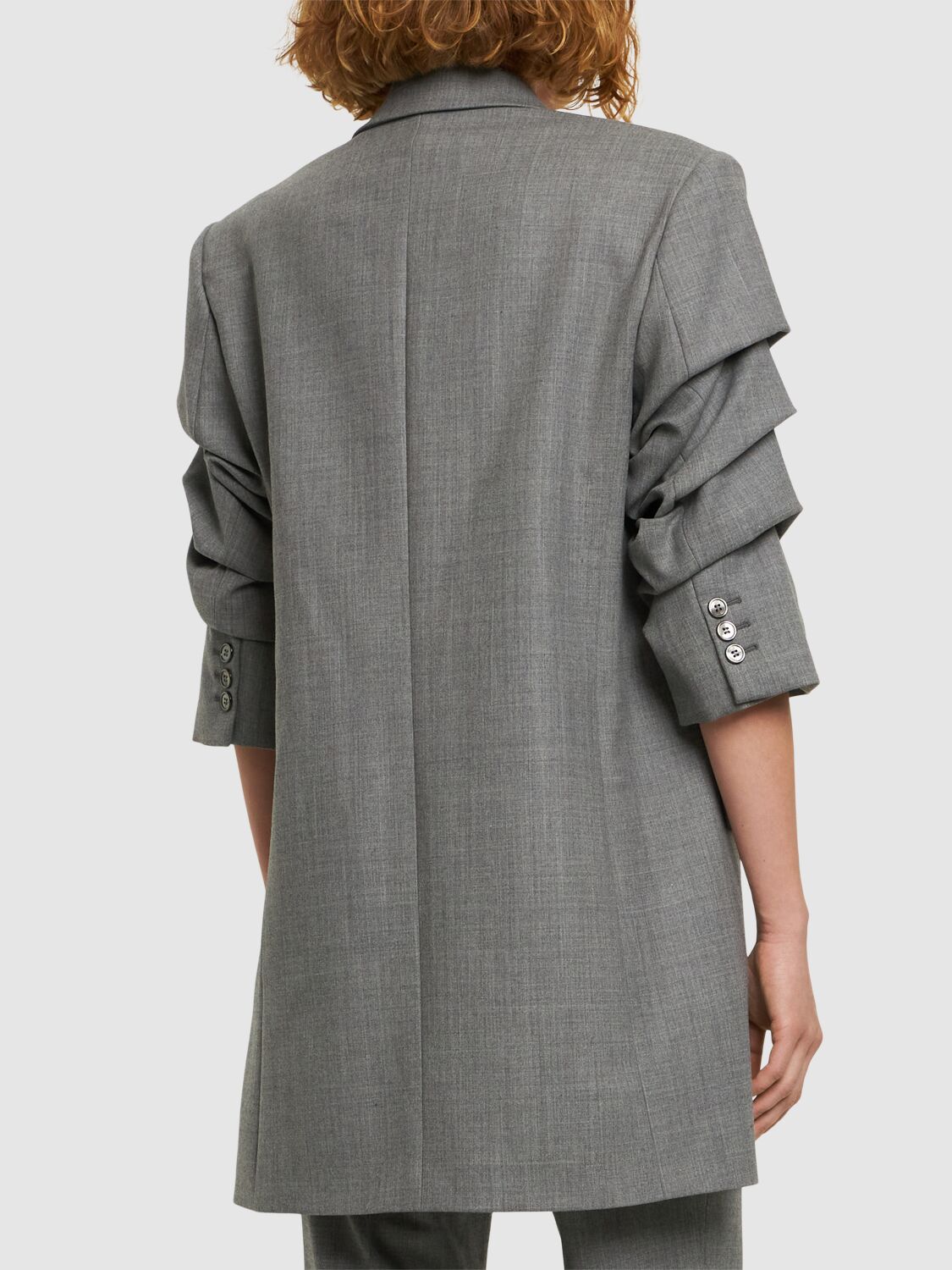 Shop Michael Kors Single Breasted Gathered Wool Jacket In Grey