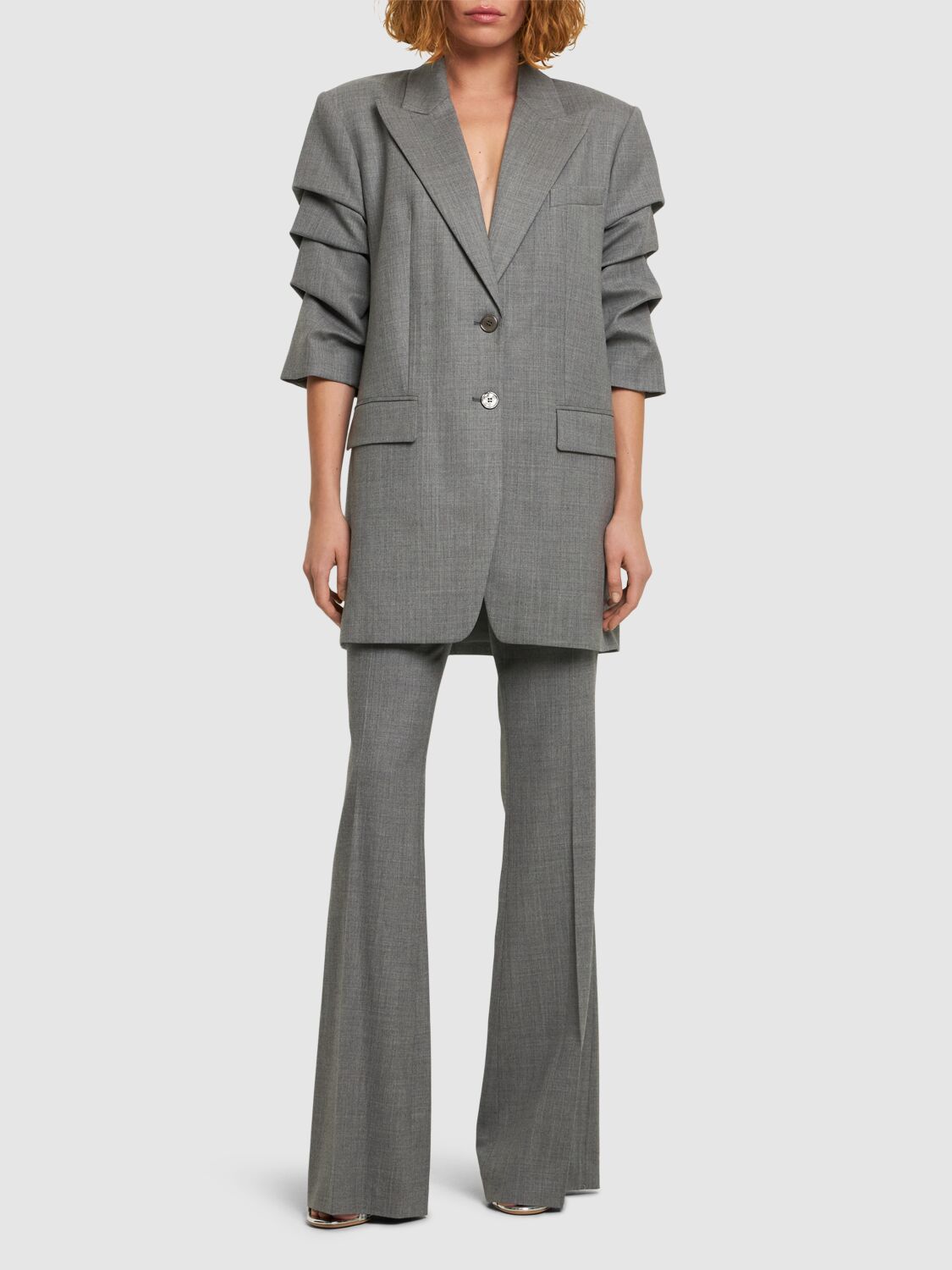 Shop Michael Kors Single Breasted Gathered Wool Jacket In Grey