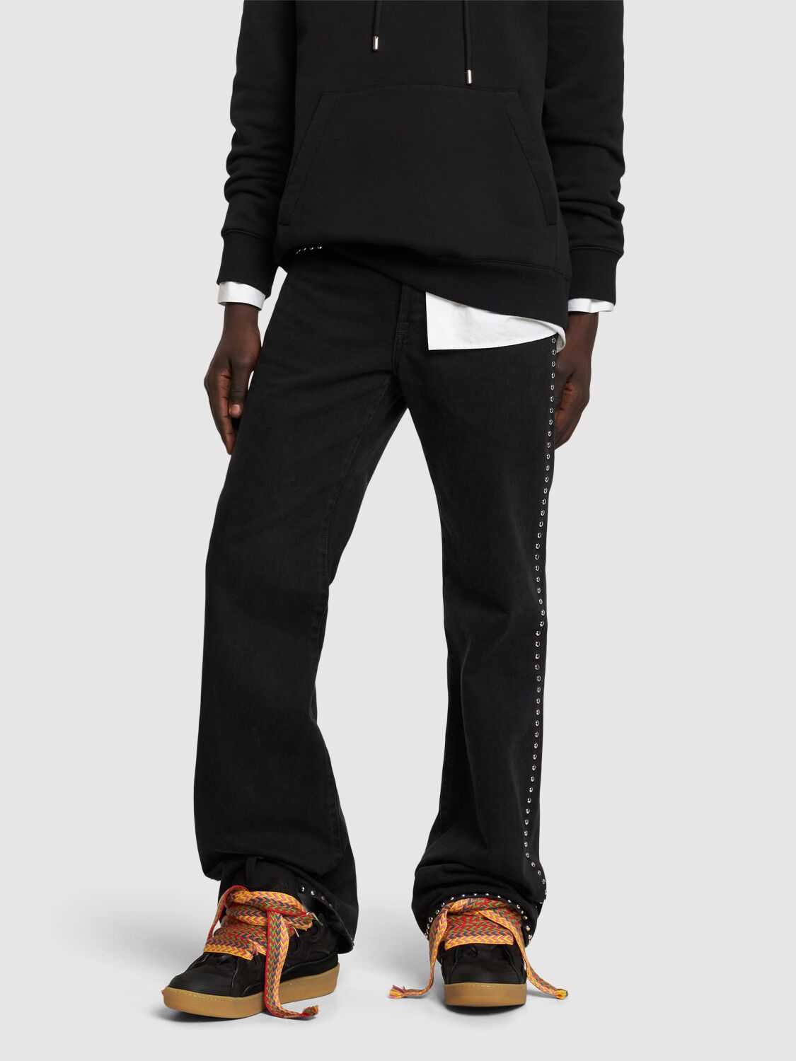 Lanvin Curb Sneakers In Leather And Suede With Multicolor Laces In Schwarz