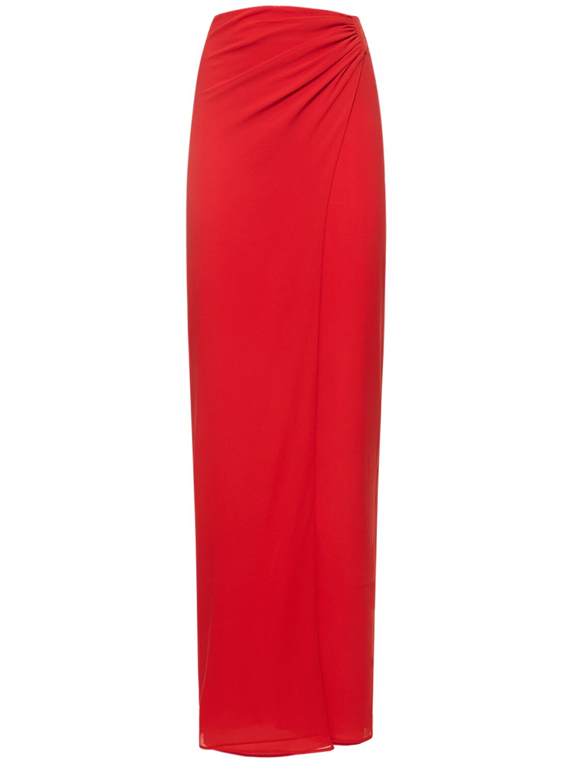 The Andamane Phoebe Stretch Silk Midi Wrap Skirt In Red
