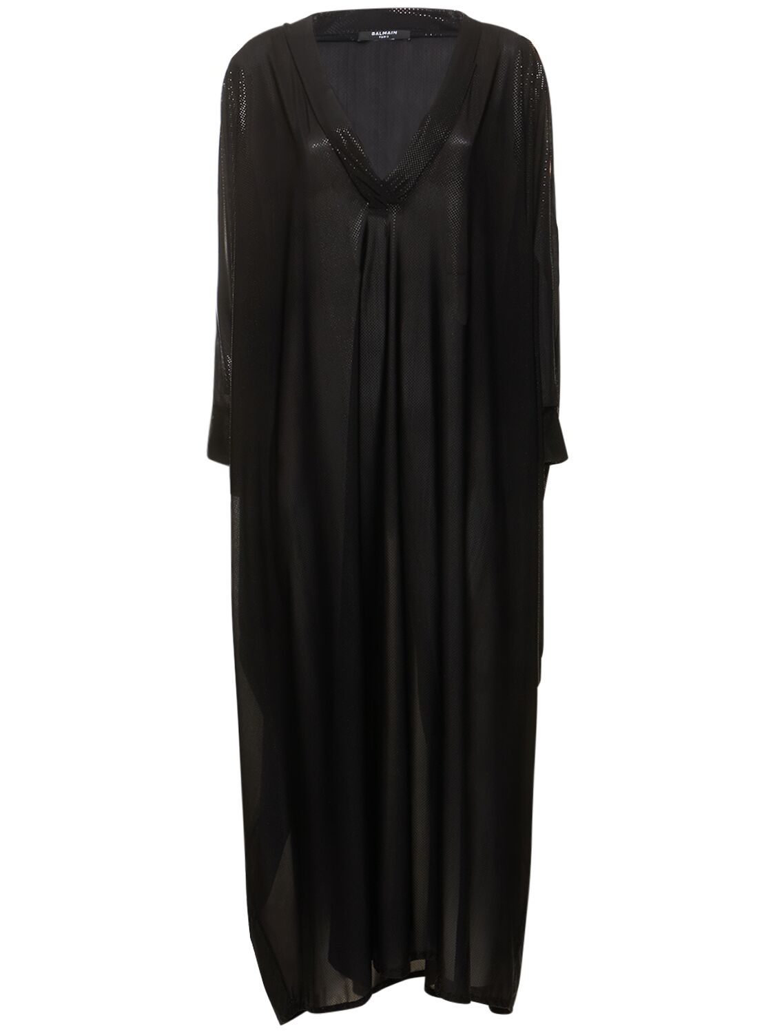 Shop Balmain Shiny Jersey Long V-neck Kaftan Dress In Black