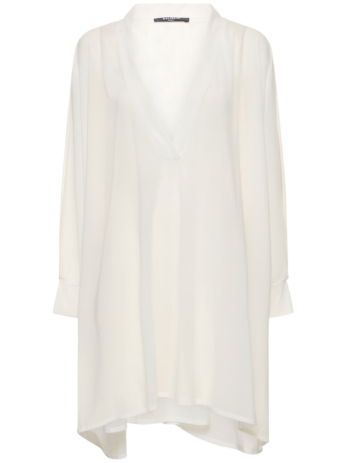 Balmain Shiny Jersey V-neck Mini Kaftan Dress In White