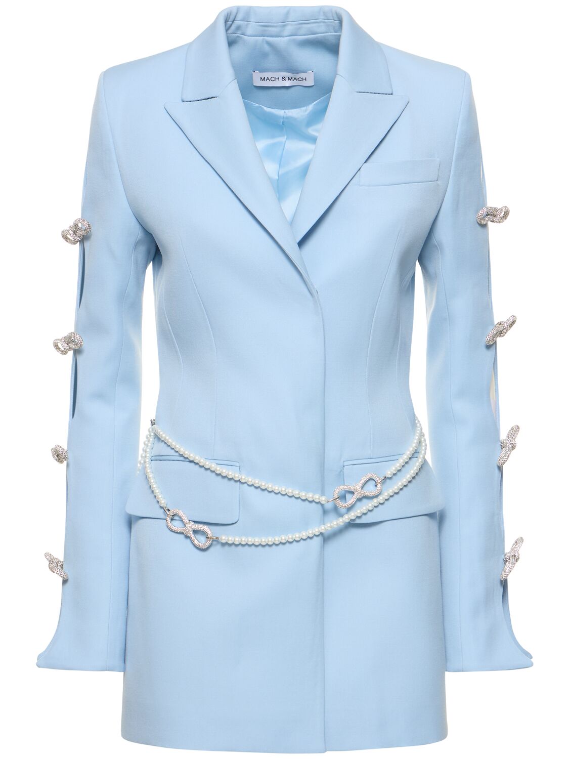 Mach & Mach Embellished Wool Blazer Mini Dress In Sky Blue