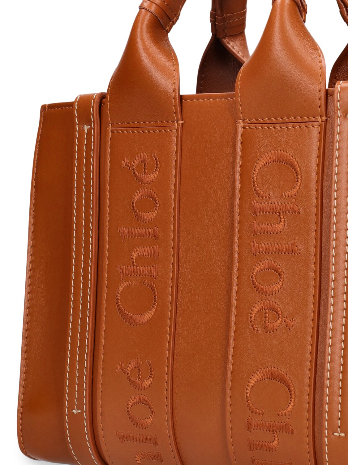 Shop Chloé Small Woody Leather Tote Bag In Caramel