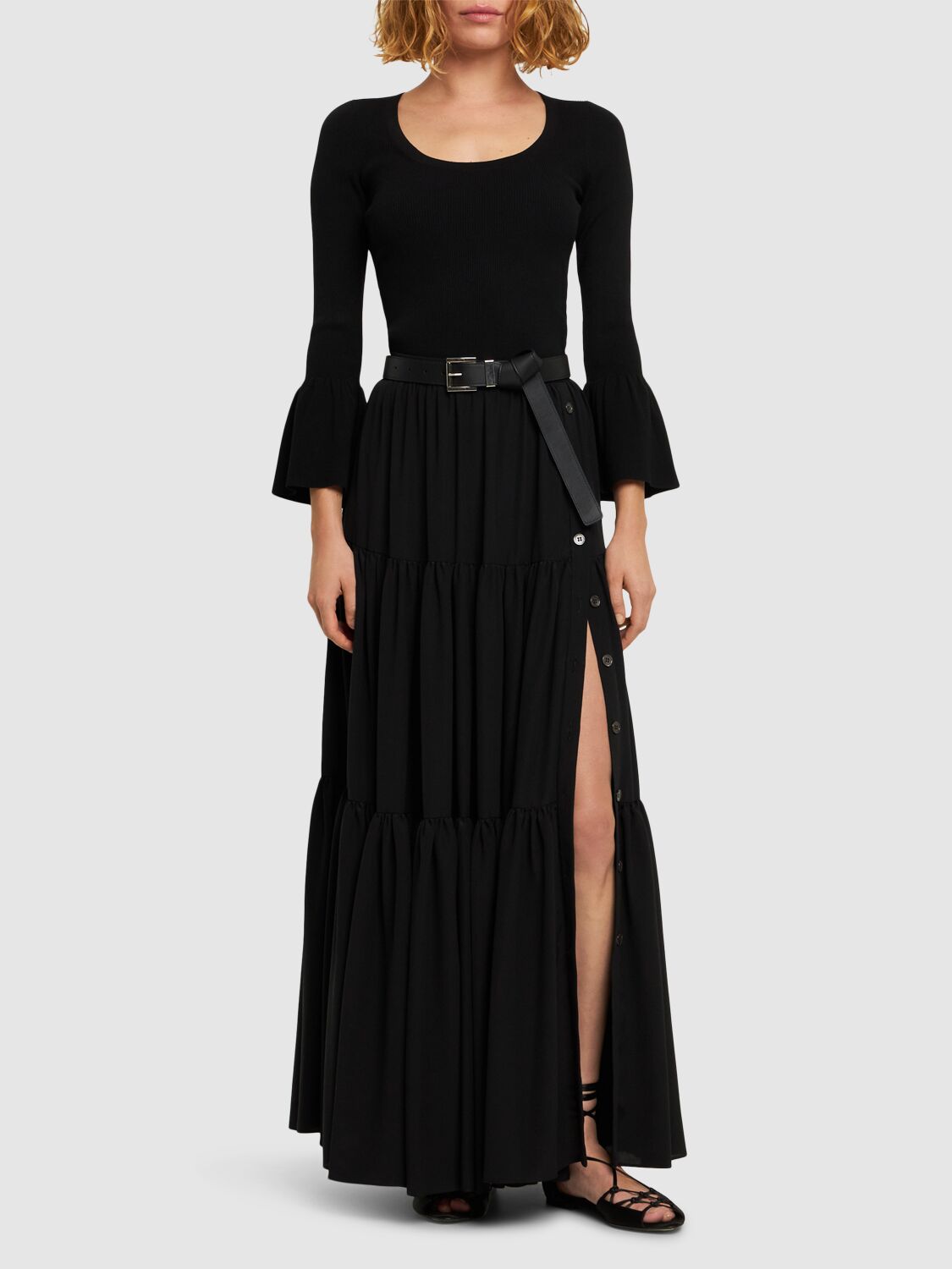 Shop Michael Kors Pleated Silk Crepe De Chine Skirt In Black