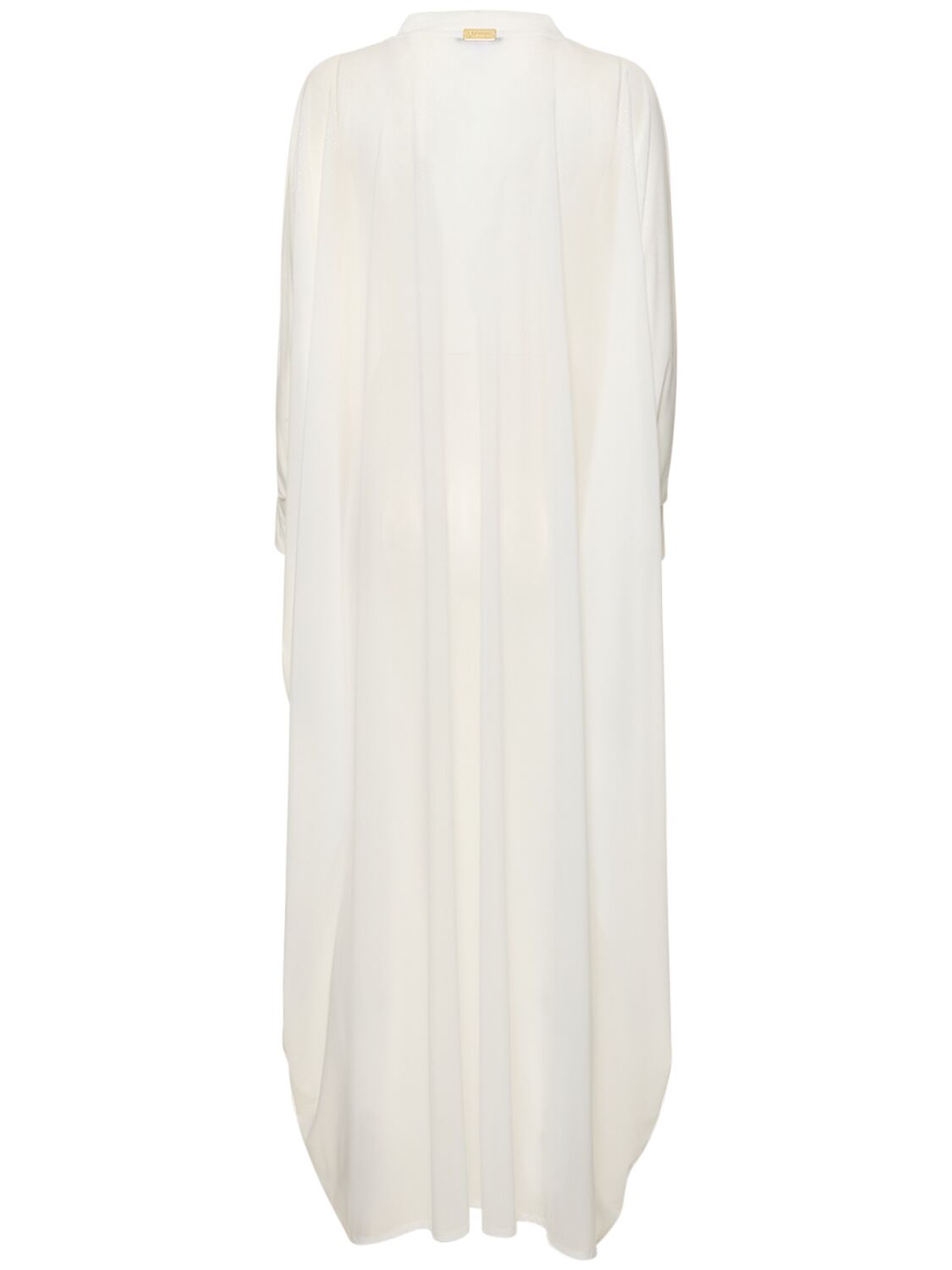 Shop Balmain Shiny Jersey Long V-neck Kaftan Dress In White