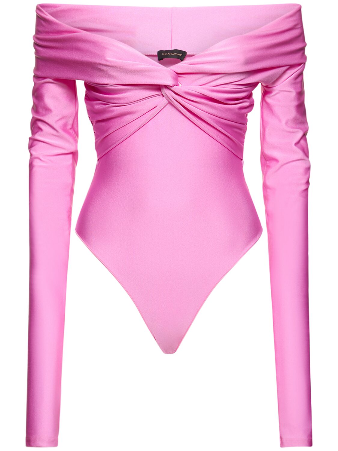 The Andamane Kendall Off The Shoulder Lycra Bodysuit In Pink