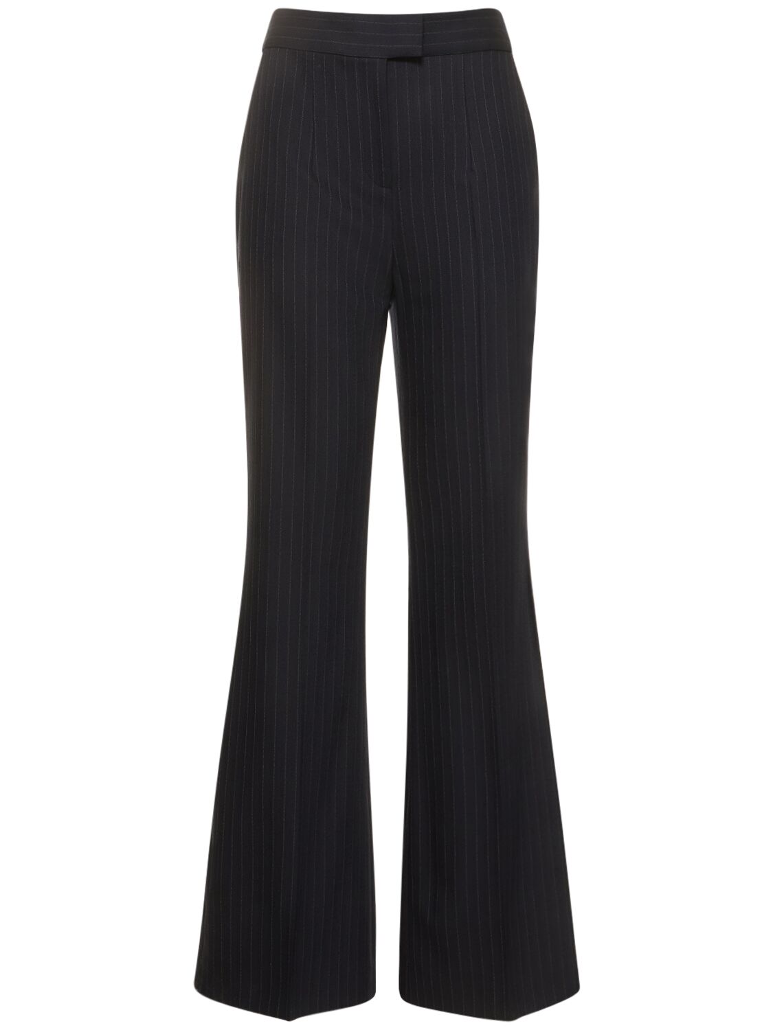 Pinstripe Wool Blend Flared Pants