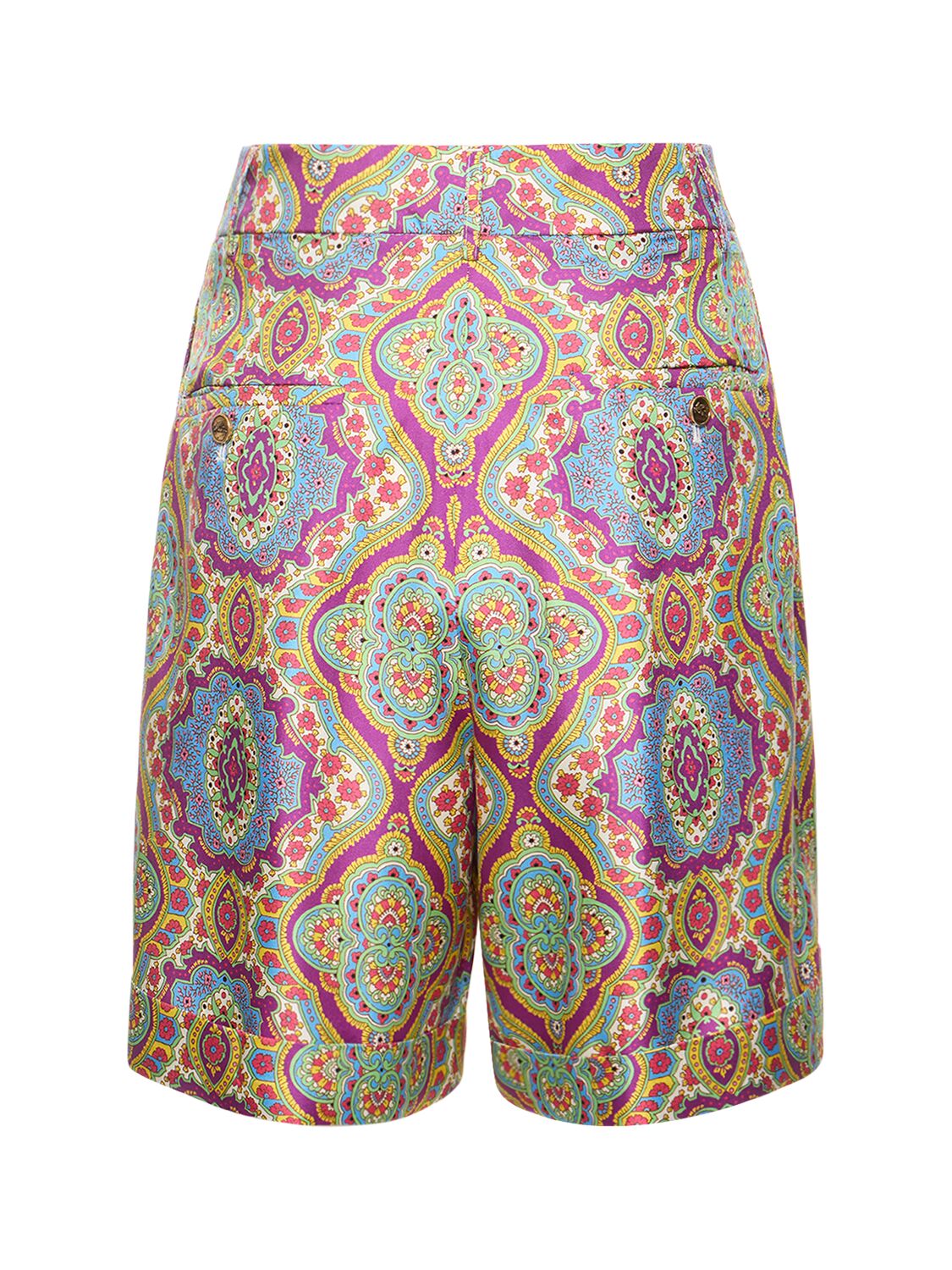 Shop Etro Printed Silk High Rise Shorts In Multi Lilac