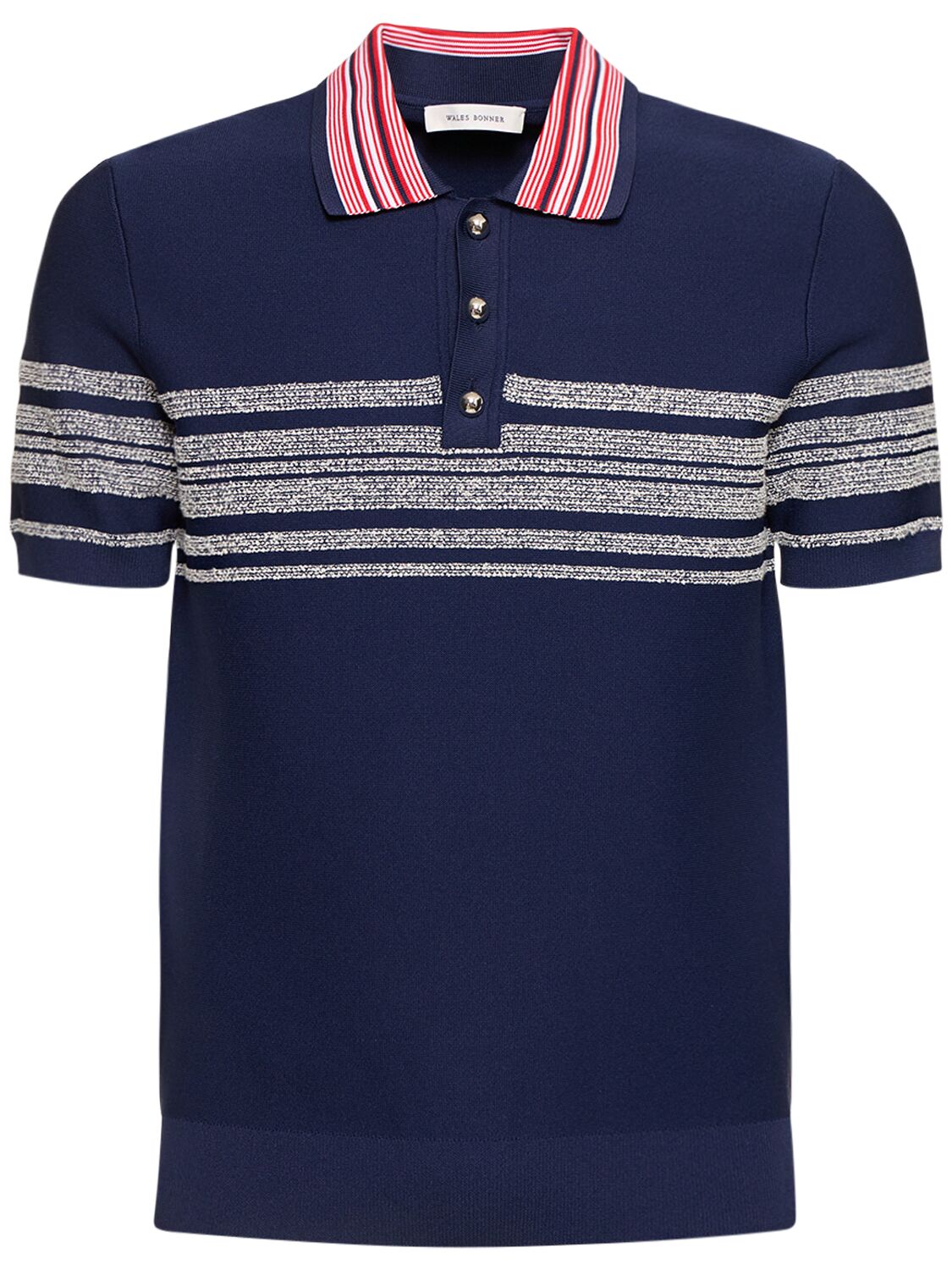 Wales Bonner Striped Tech Blend Polo In Navy,red
