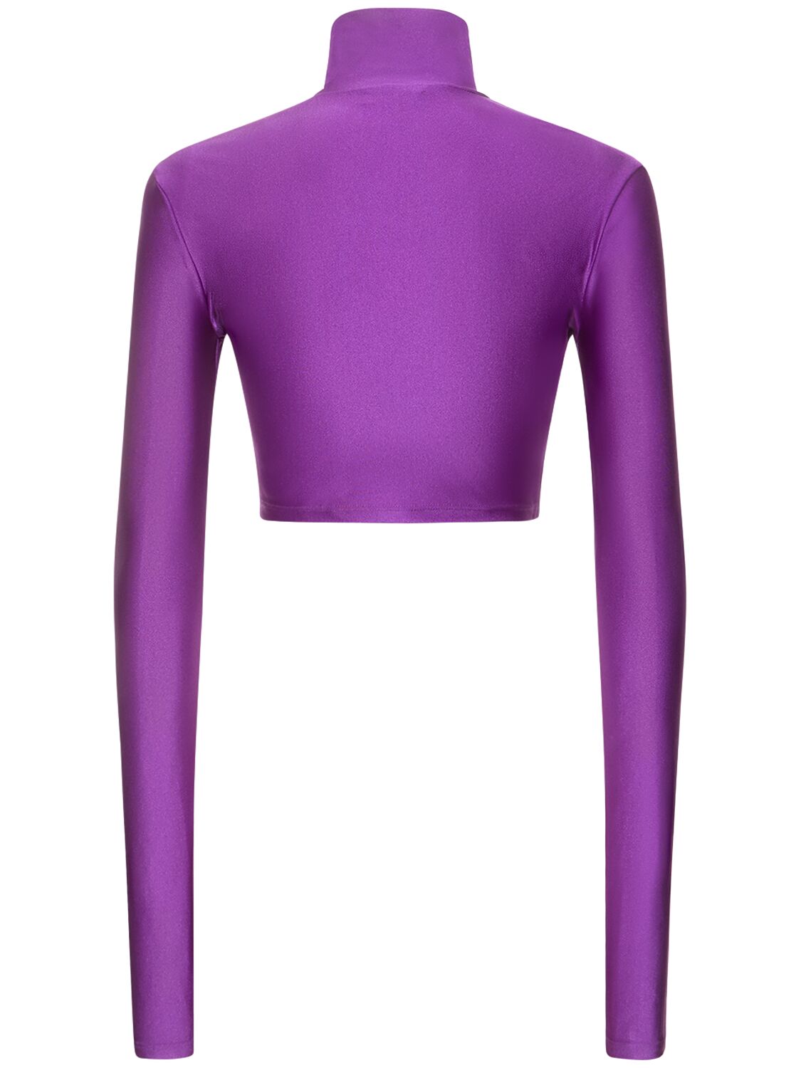 Shop The Andamane Shiny Lycra Crop Turtlenck Top In Purple