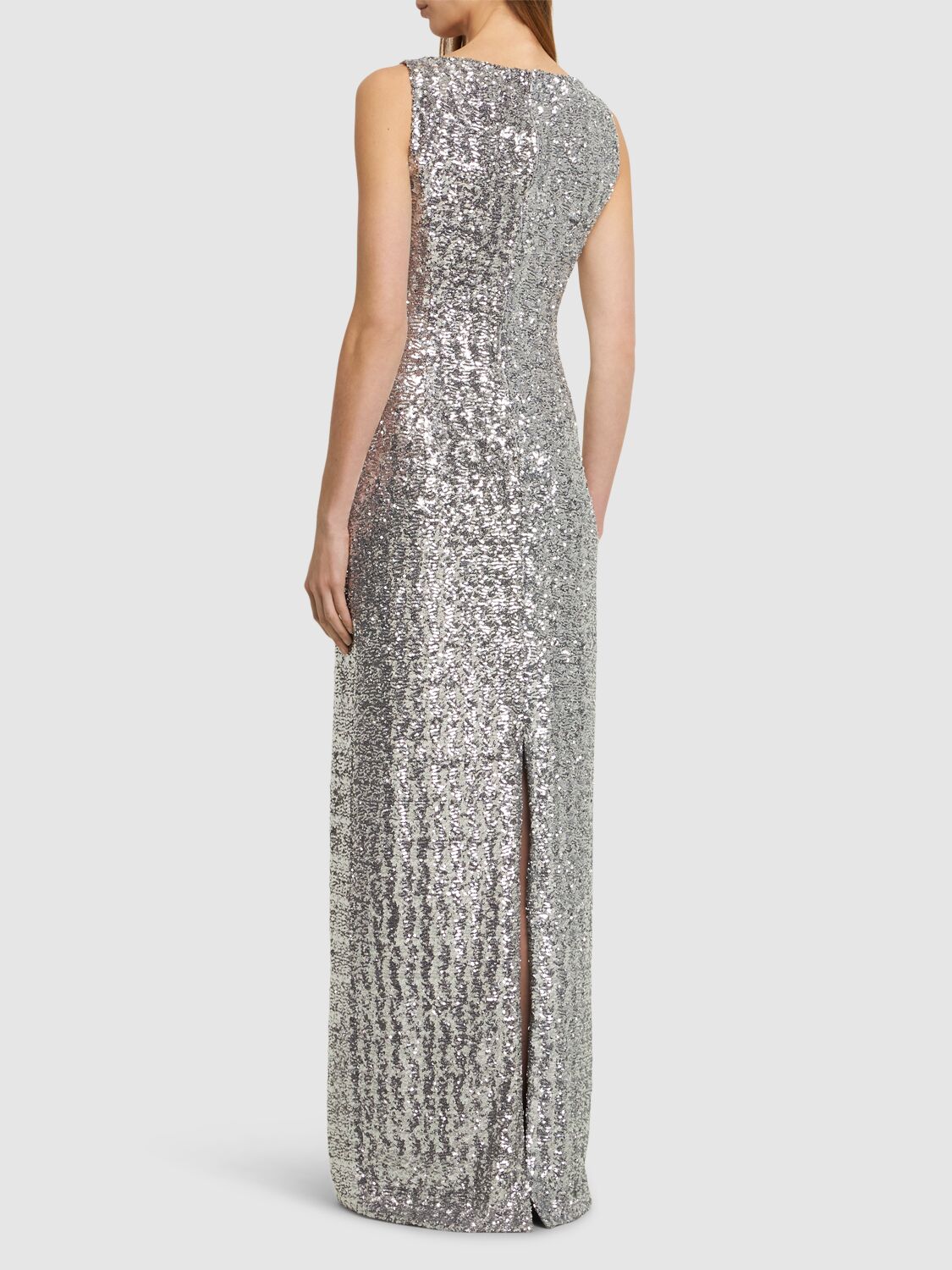 Shop Michael Kors Sequined V-neck Long Dress In Silver