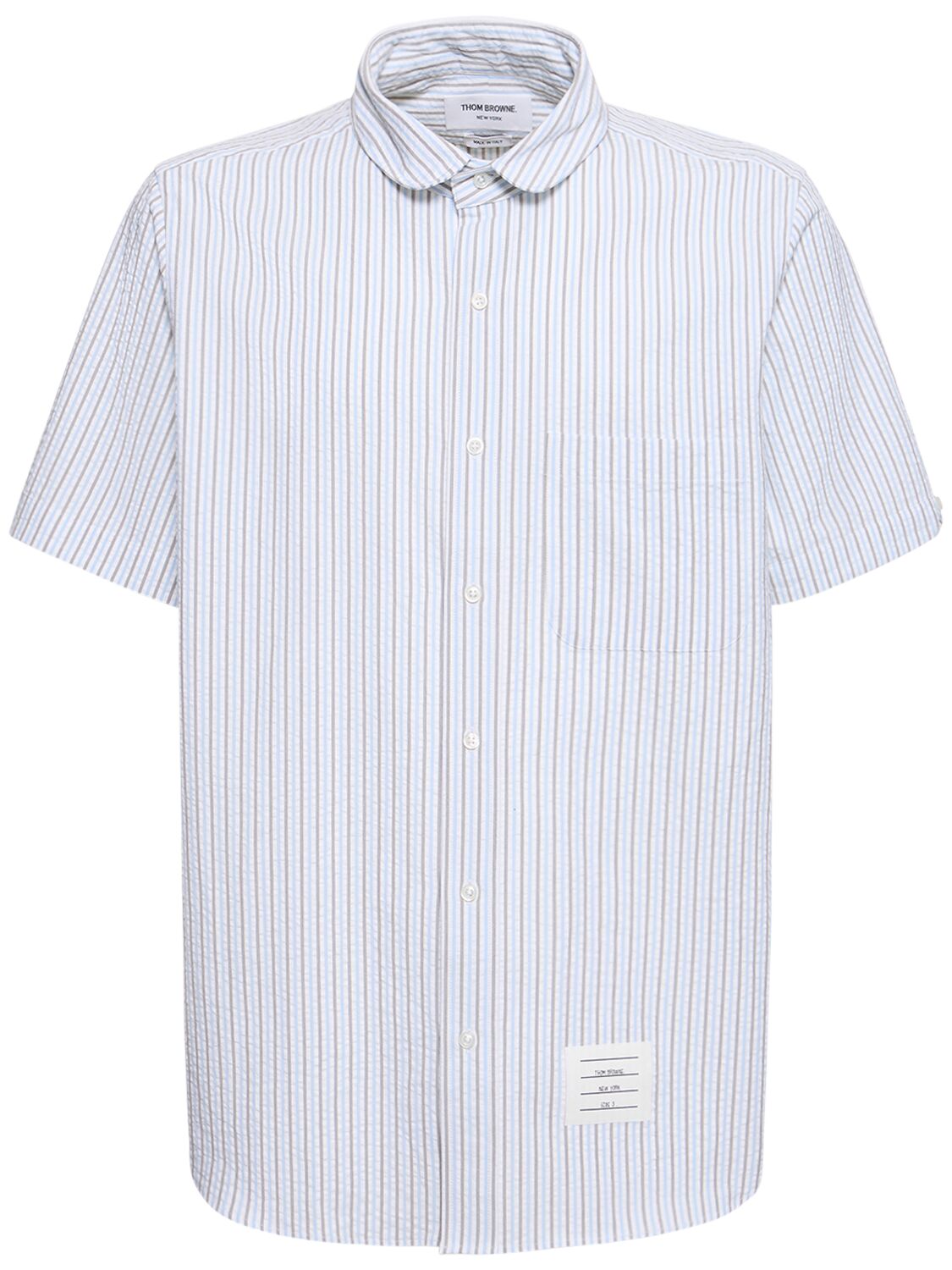 Thom Browne Striped Cotton Straight Fit Shirt In Light Blue