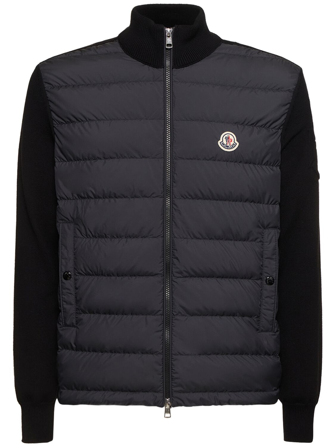 Moncler Cotton & Tech Zip-up Cardigan Jacket In Black