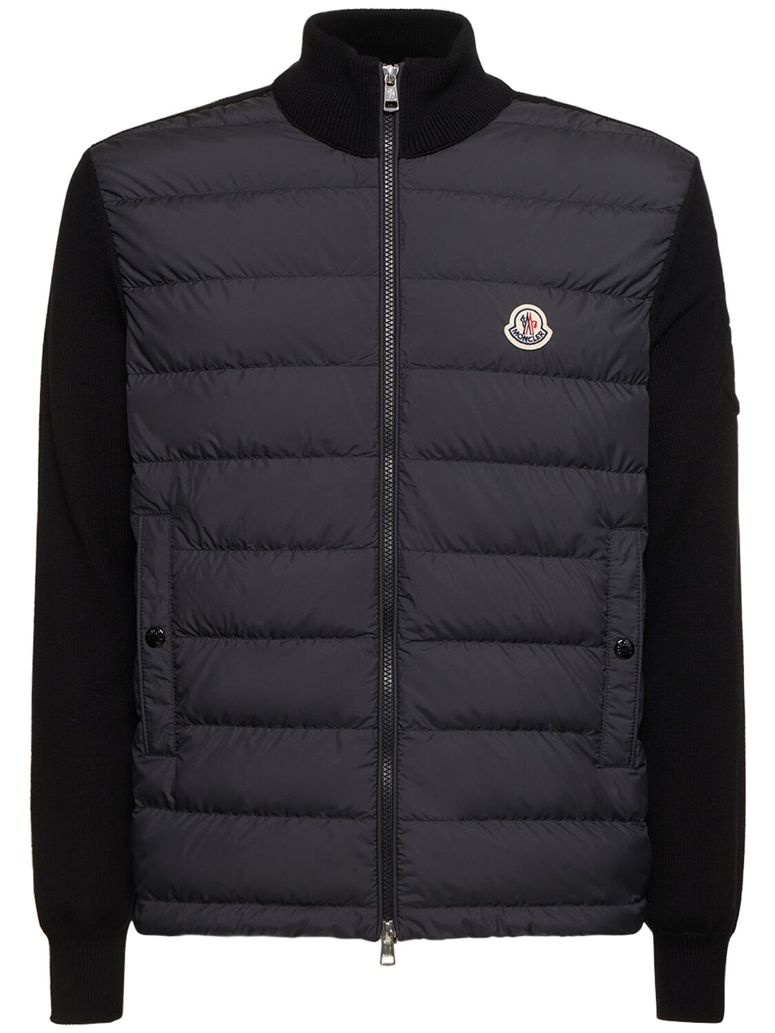 Shop Moncler Cotton & Tech Zip-up Cardigan Jacket In Black