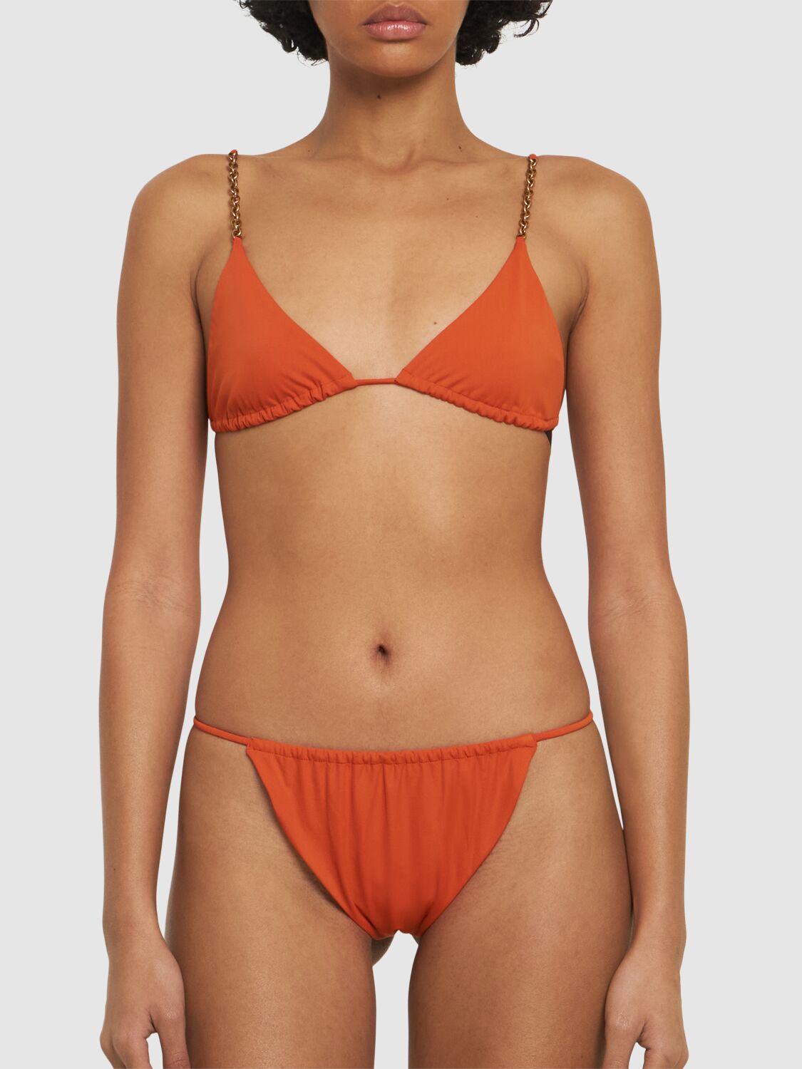 Shop Saint Laurent Nylon Triangle Bikini Top In Orange