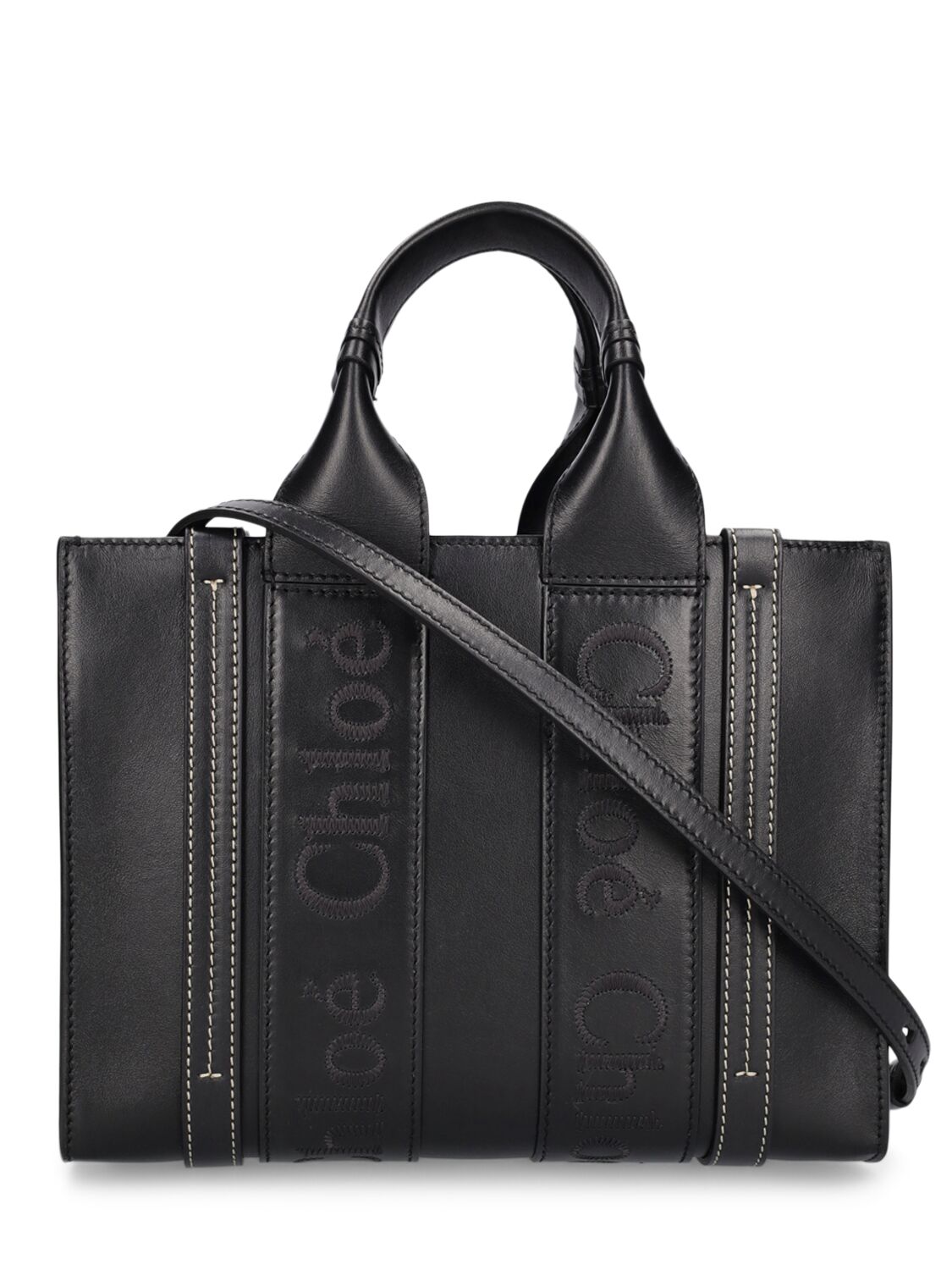 Shop Chloé Small Woody Leather Tote Bag In Black